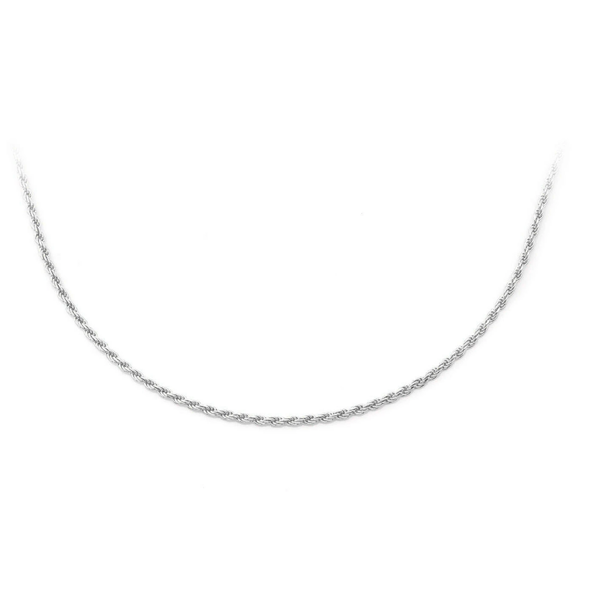 Rope Gold Chain in 14K white gold, 1mm width, front view