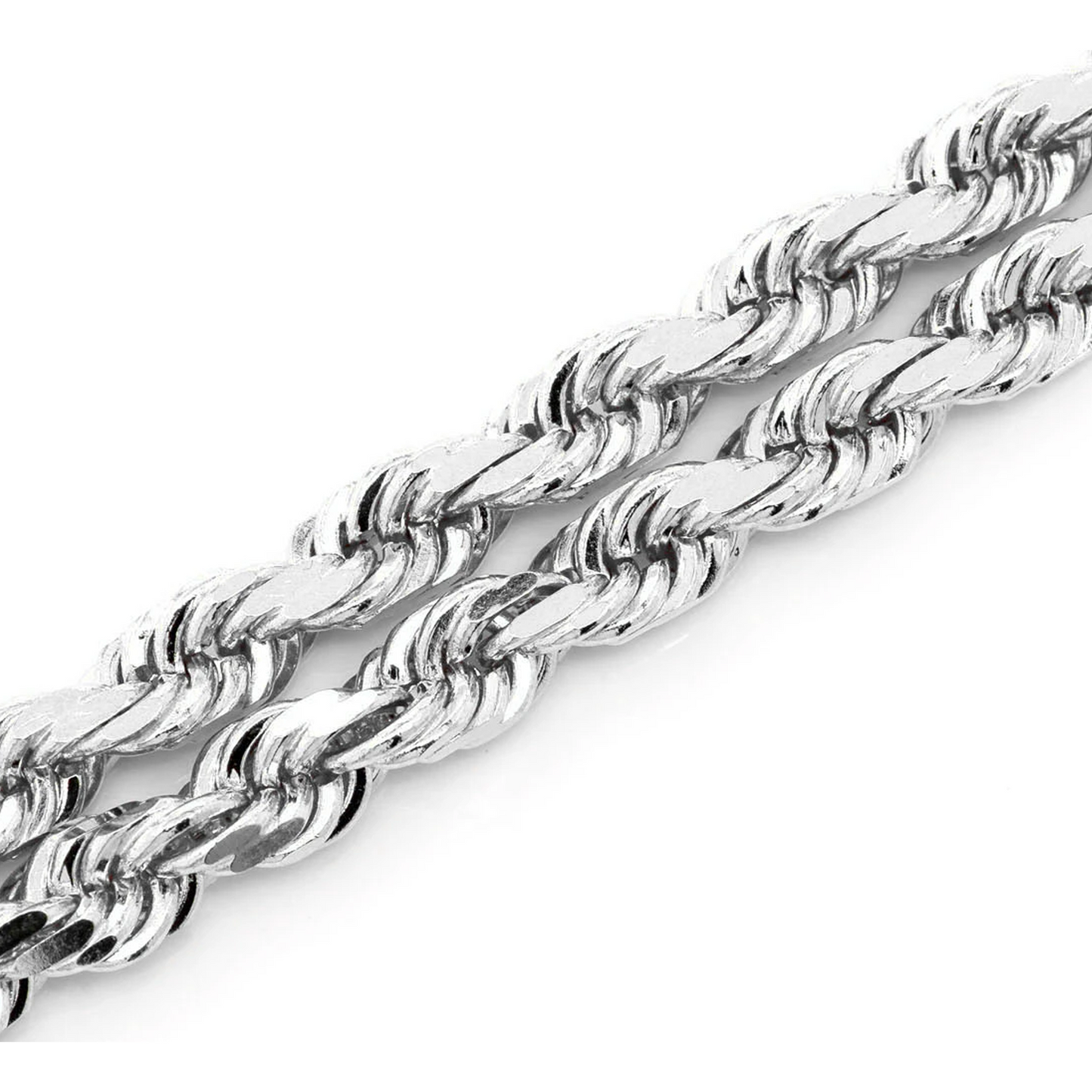 Rope Gold Chain in 14K white gold, 4mm width, angled view