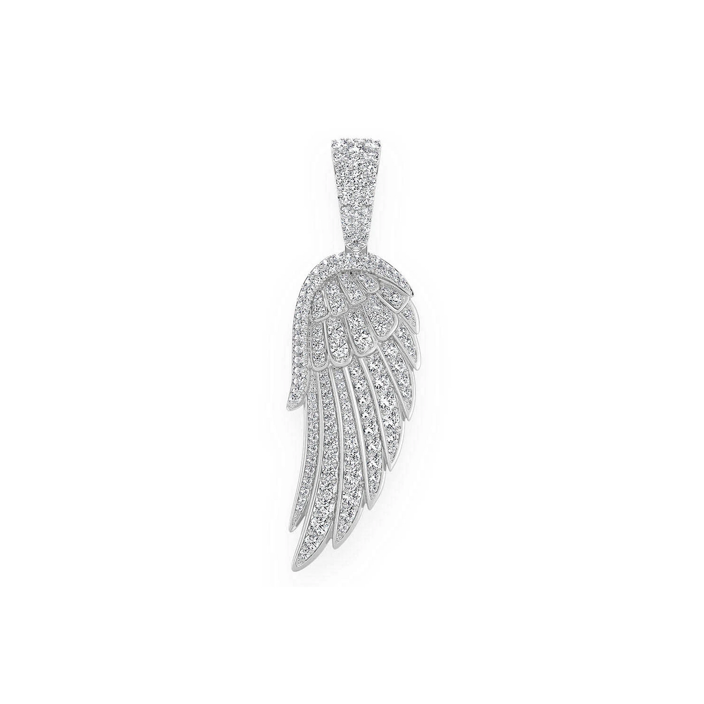 Angel Wing Feather Diamond Pendant in 14K white gold, Statement | 2.35ctw, front view