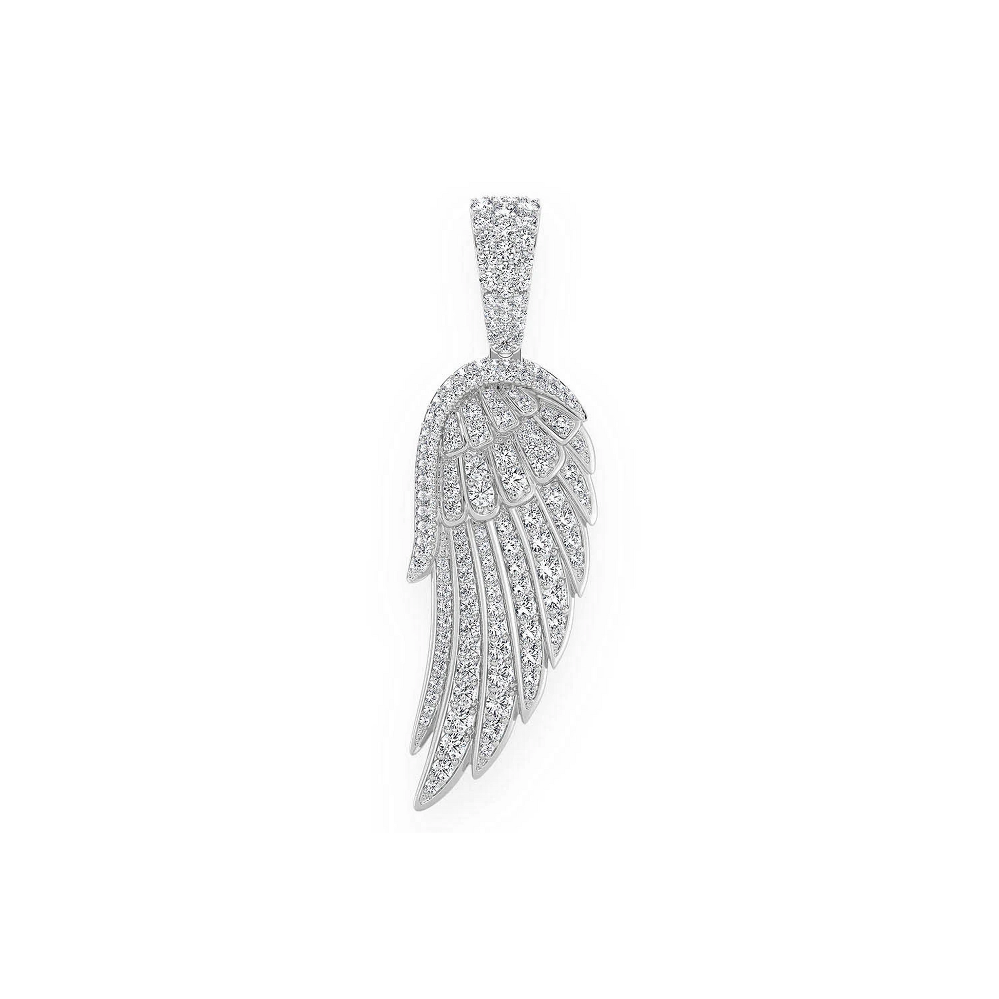 Angel Wing Feather Diamond Pendant in 14K white gold, Statement | 2.35ctw, front view