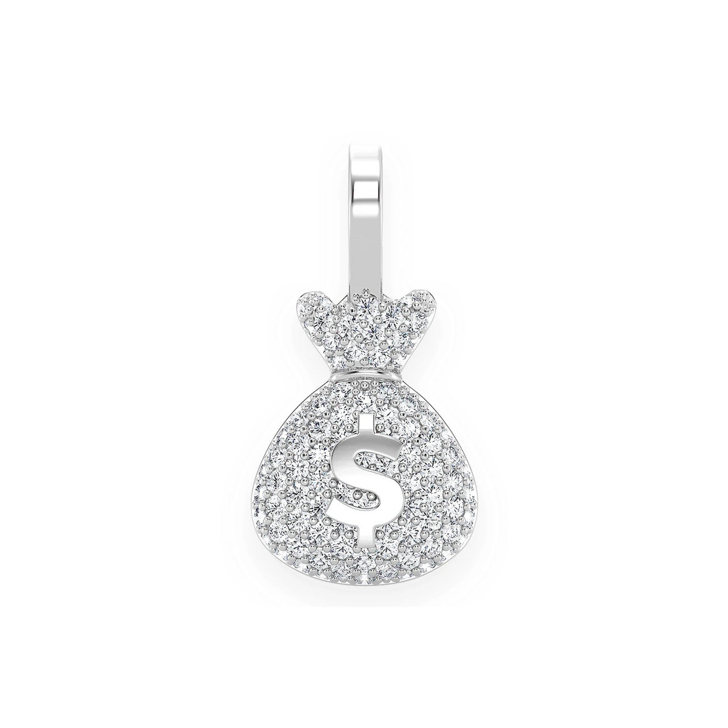 Pavé Money Bag Pendant in 14K white gold, Signature | 0.33ctw, front view
