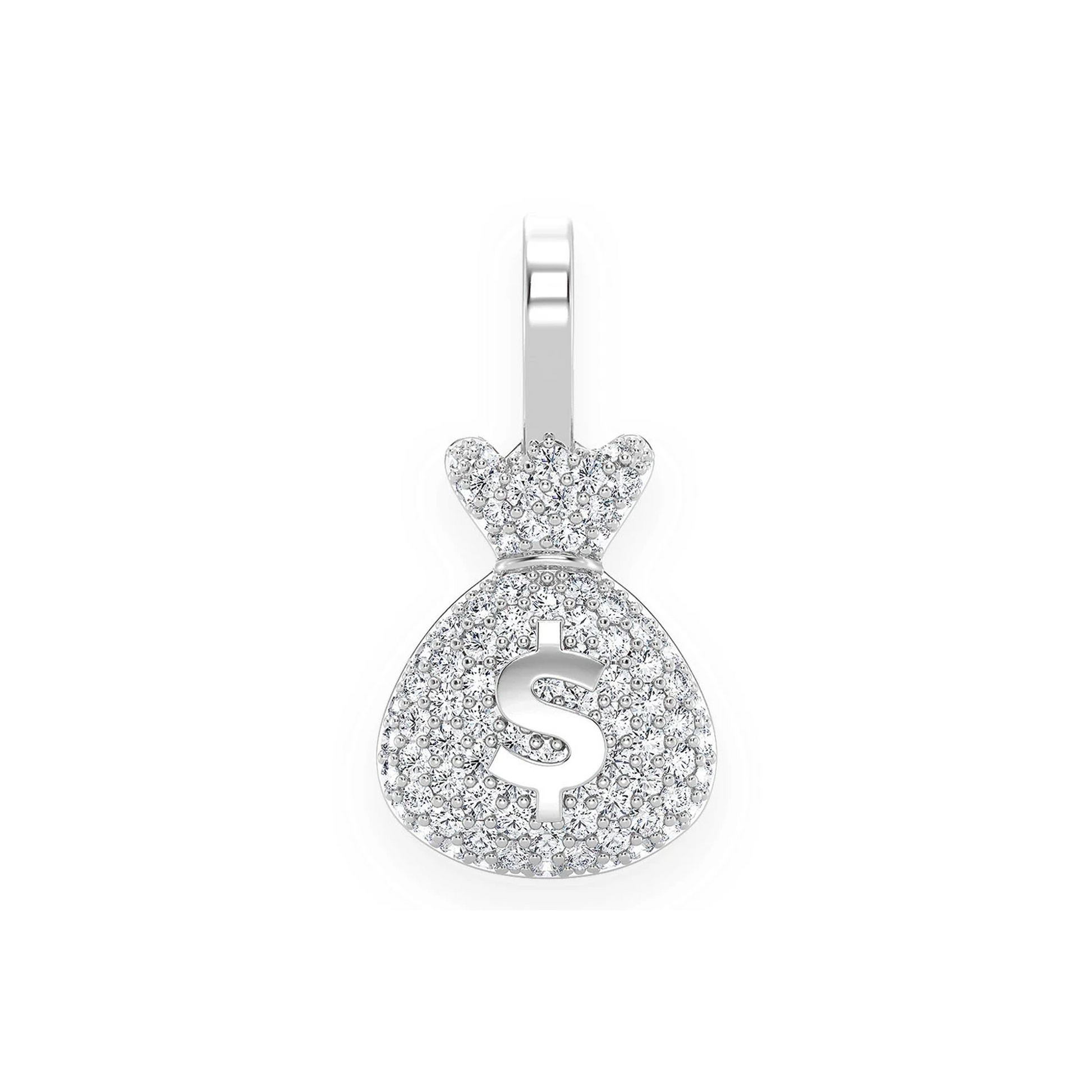 Pavé Money Bag Pendant in 14K white gold, Signature | 0.33ctw, front view