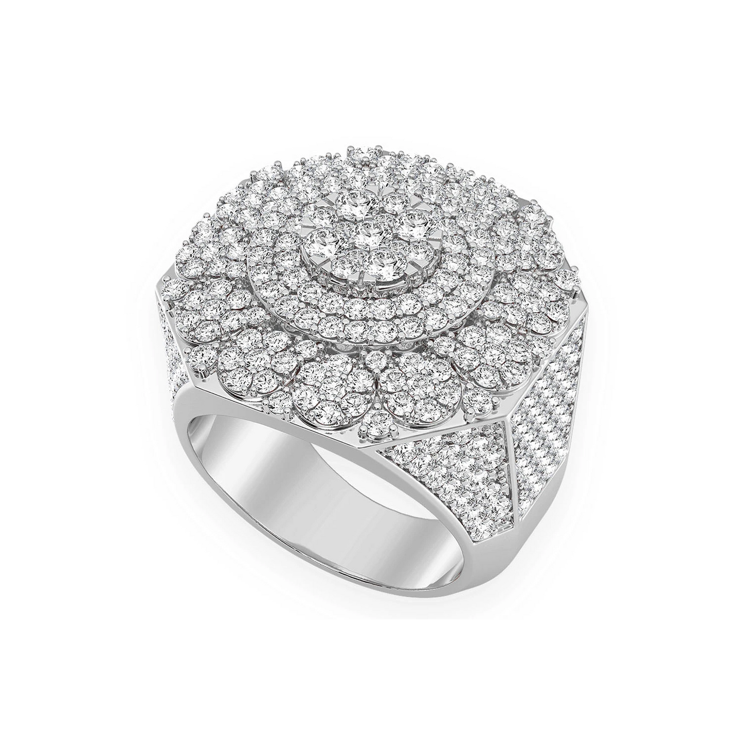 Multi Halo Diamond Signet Ring in 14K white gold, angled view