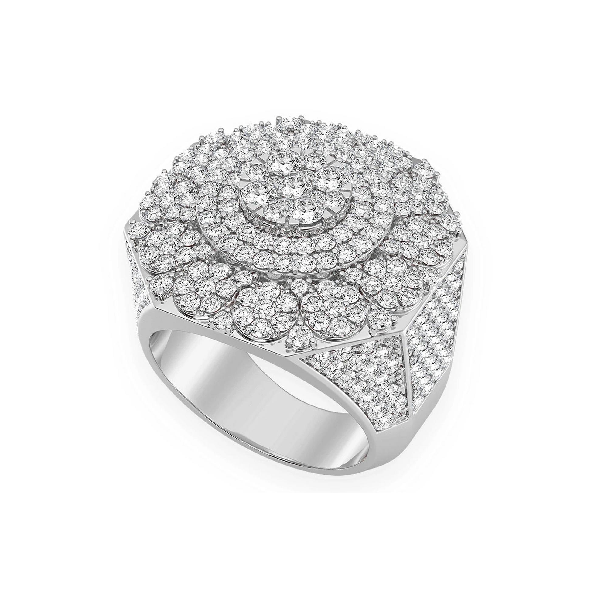 Multi Halo Diamond Signet Ring in 14K white gold, angled view