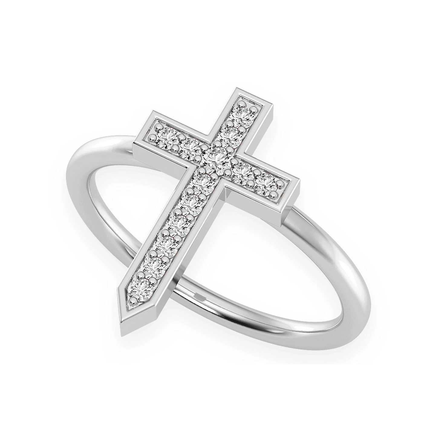 Cross Point Diamond Ring in 14K white gold, angled view