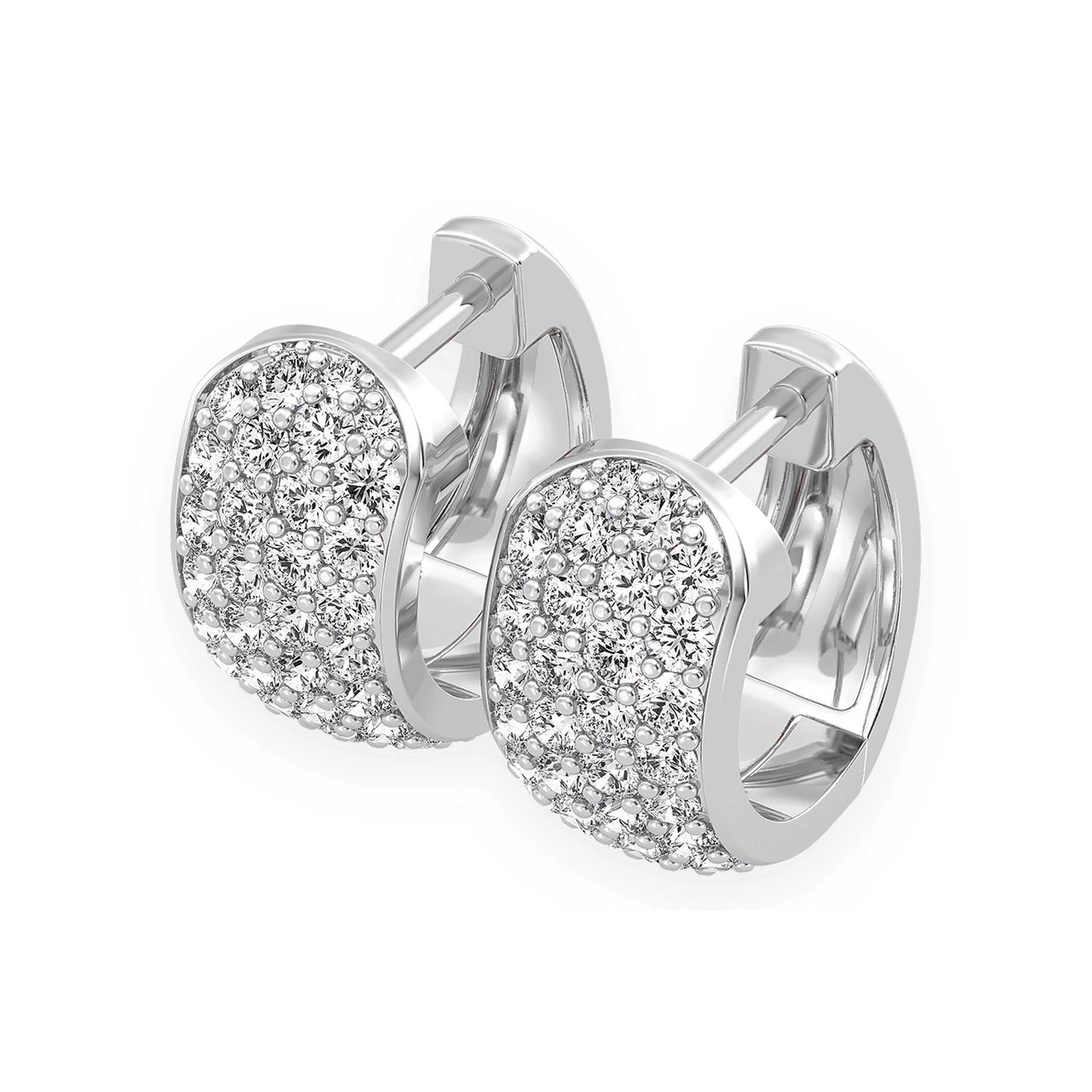 Wide Diamond Huggie Hoop Earrings in 14K white gold, front view