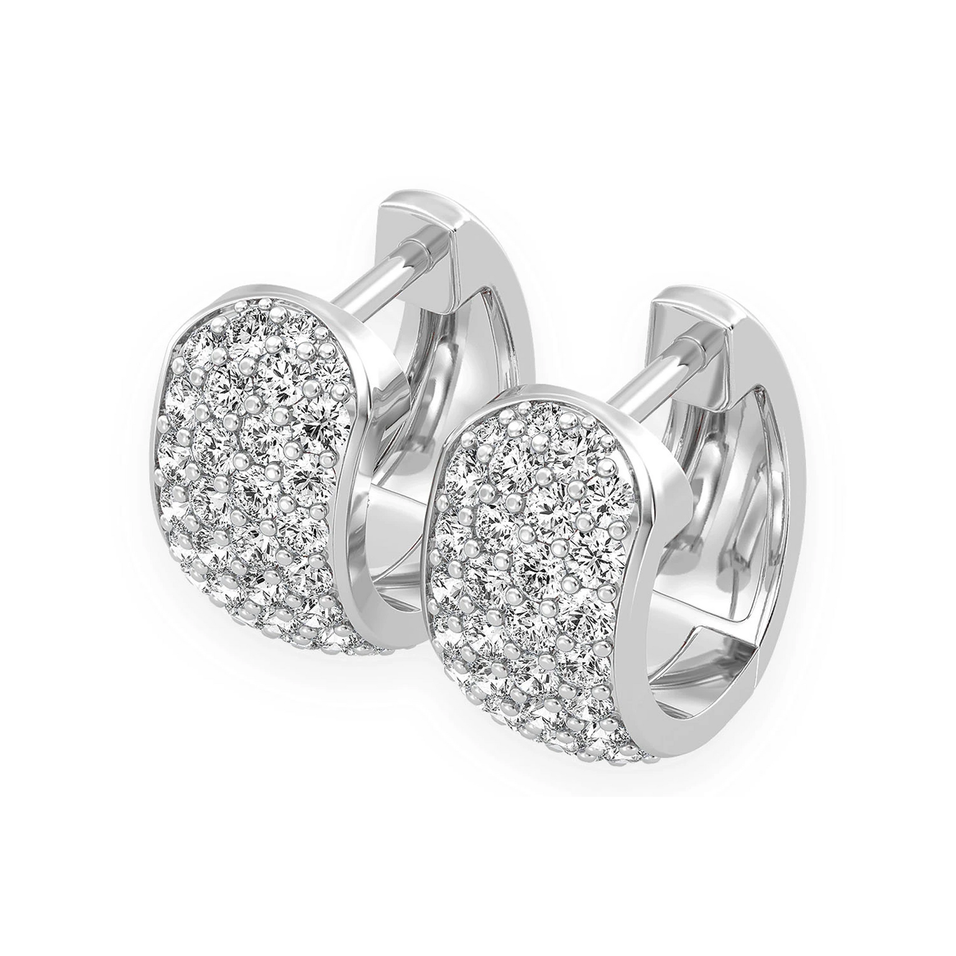 Wide Diamond Huggie Hoop Earrings in 14K white gold, front view