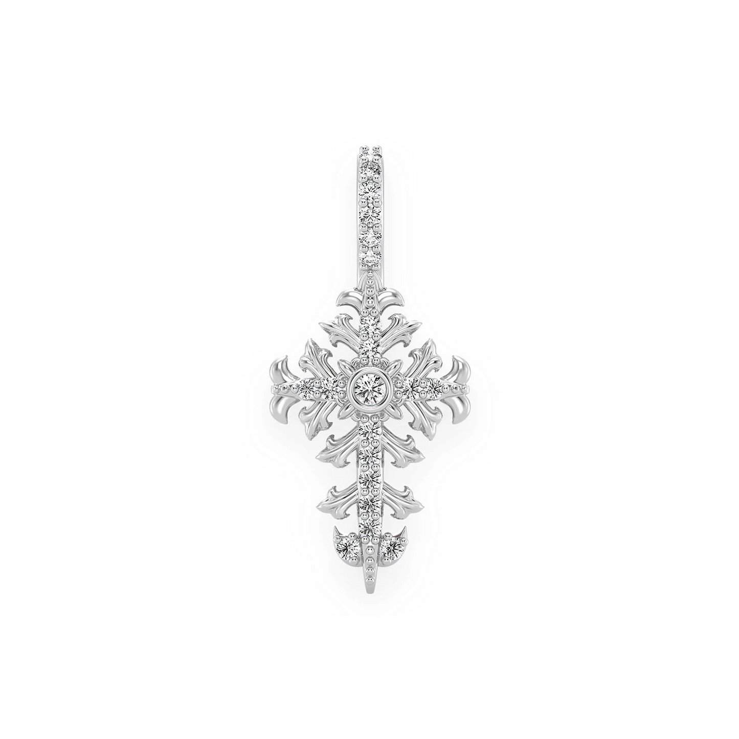 Filigree Diamond Cross Pendant in 14K white gold, Signature | 0.10ctw, front view