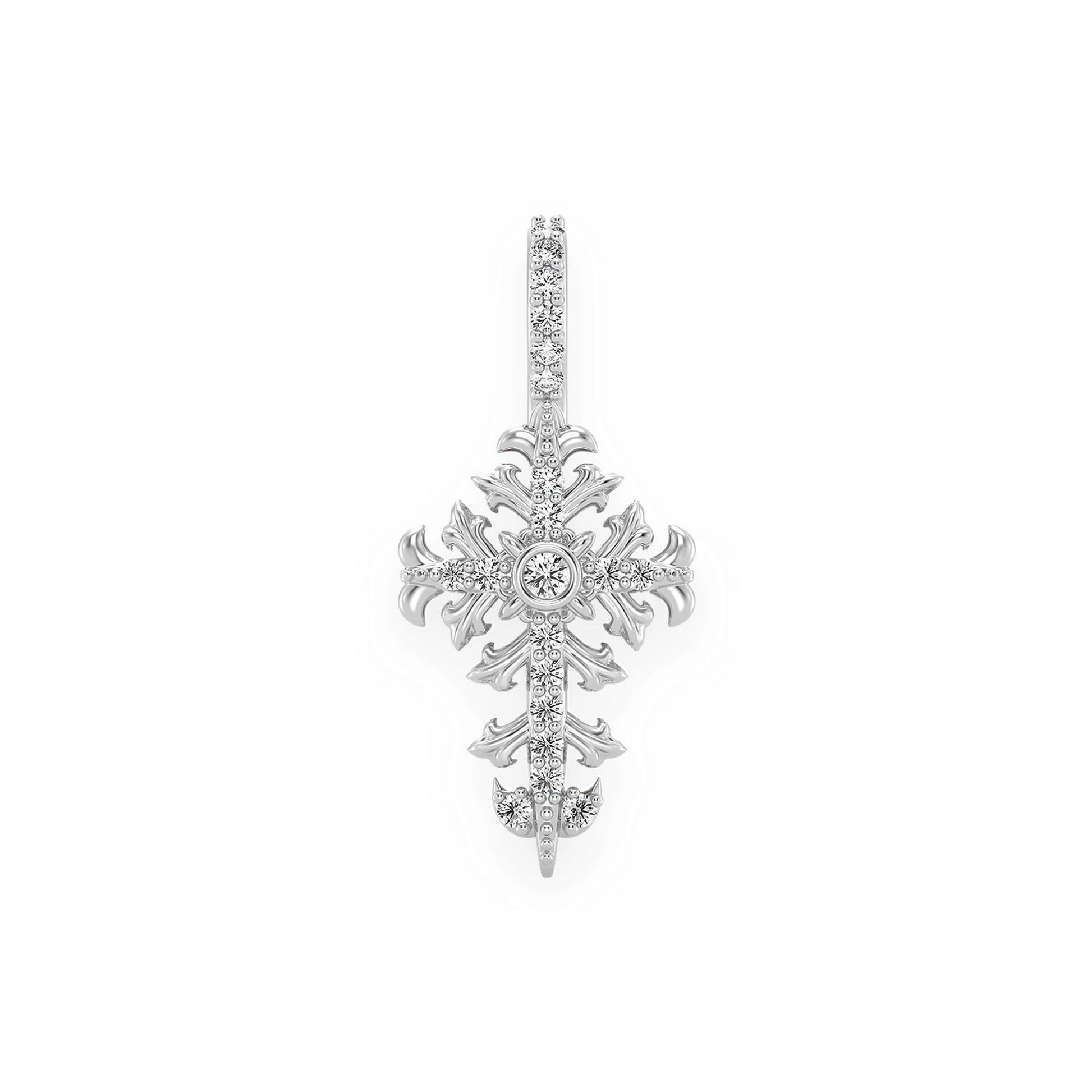 Filigree Diamond Cross Pendant in 14K white gold, Signature | 0.10ctw, front view