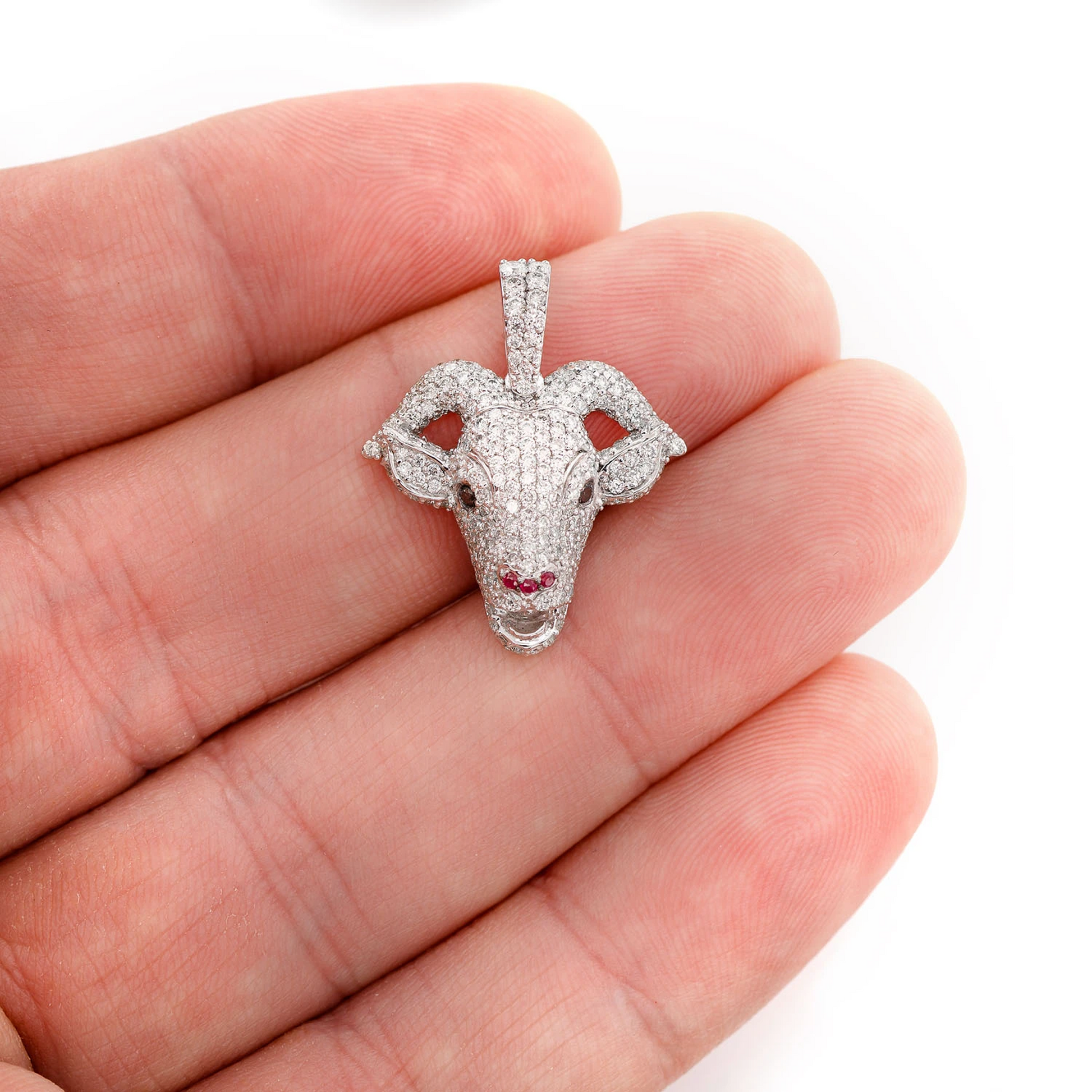Goat Head Diamond Pendant in 14K white gold, Signature | 1.25ctw, angled view