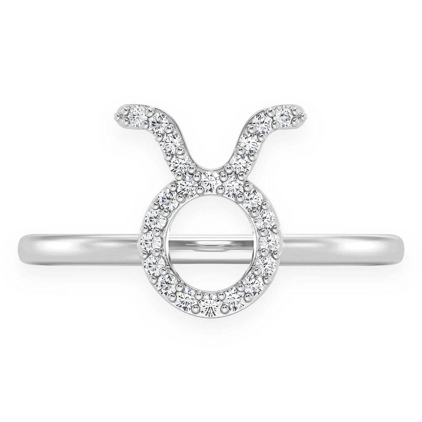 Zodiac Diamond Ring in 14K white gold, Taurus design, front view