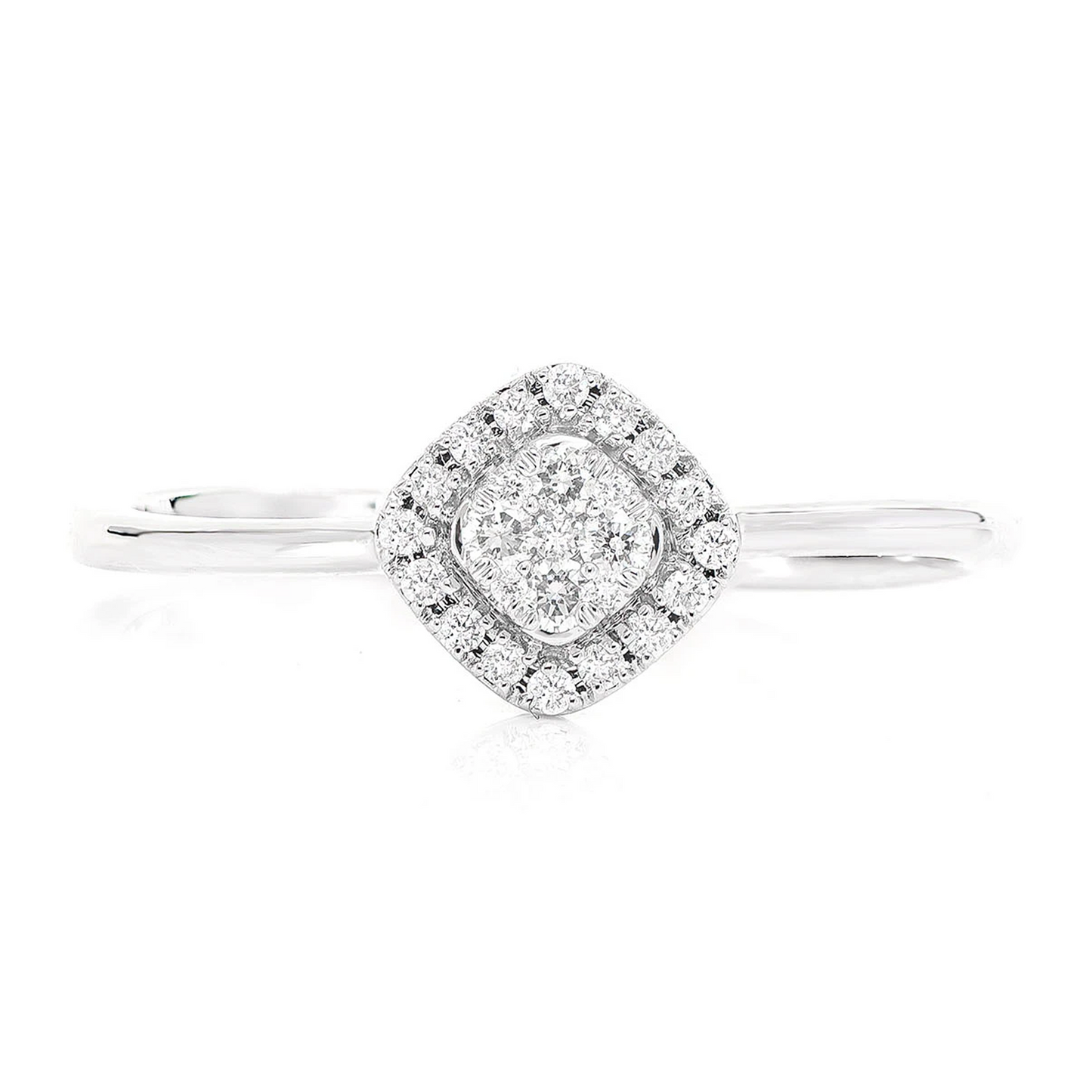 Rhombus Diamond Halo Ring in 14K white gold, front view