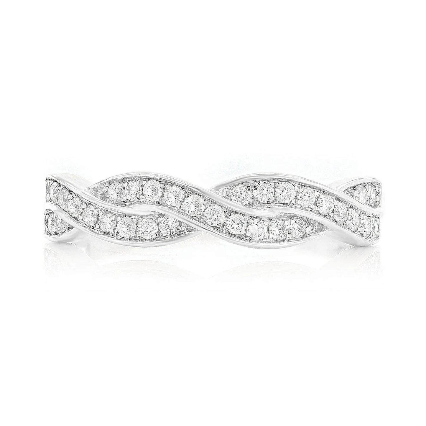 Woven Stackable Diamond Ring in 14K white gold, front view