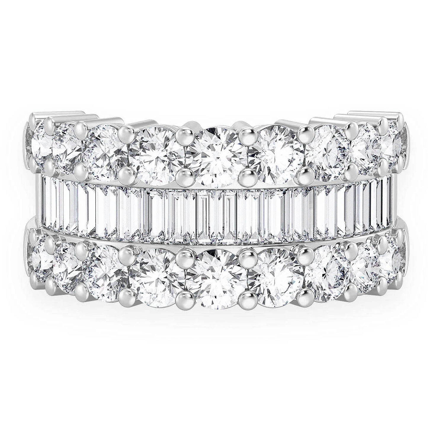 Single Row Baguette Diamond Band Ring in 14K white gold, front view