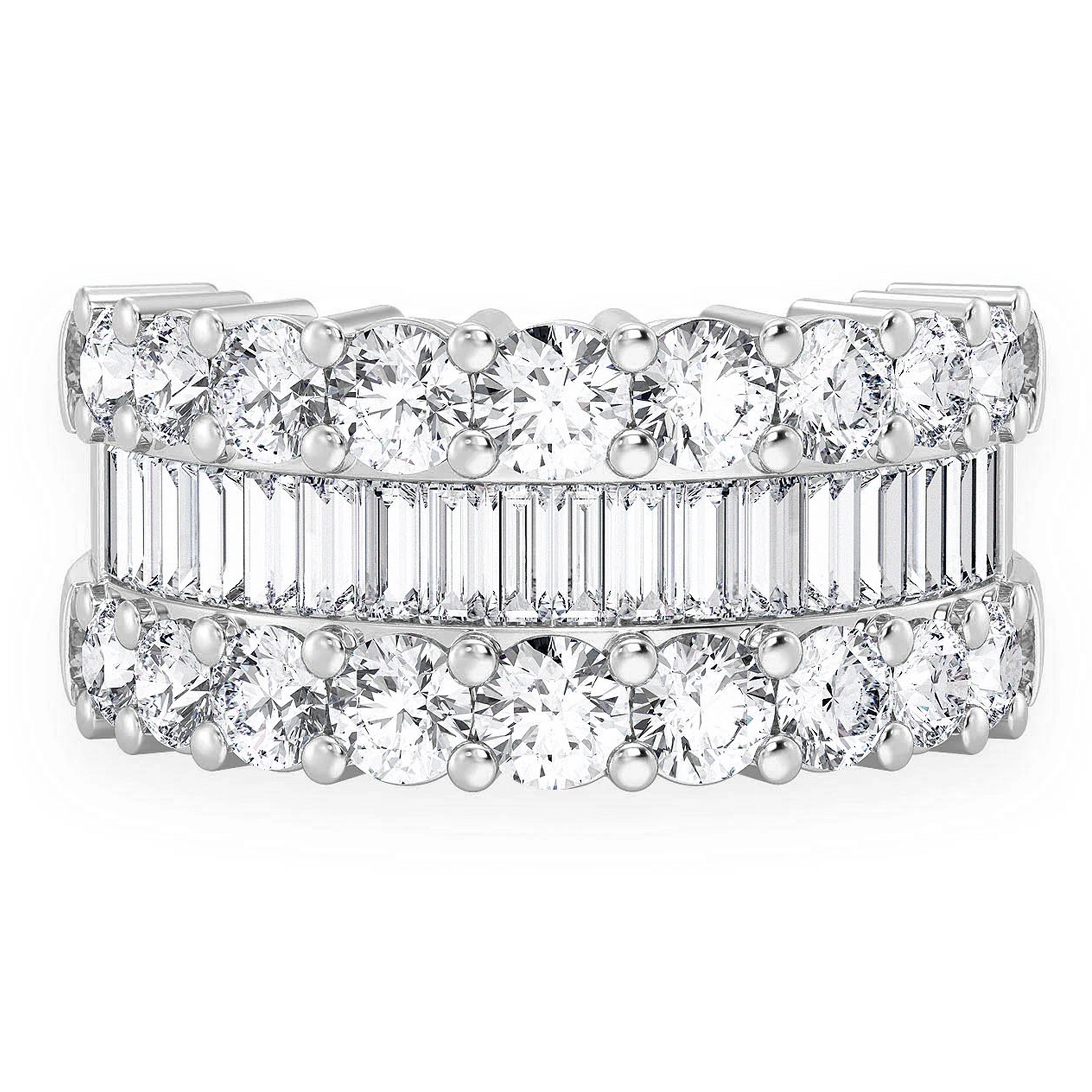 Single Row Baguette Diamond Band Ring in 14K white gold, front view