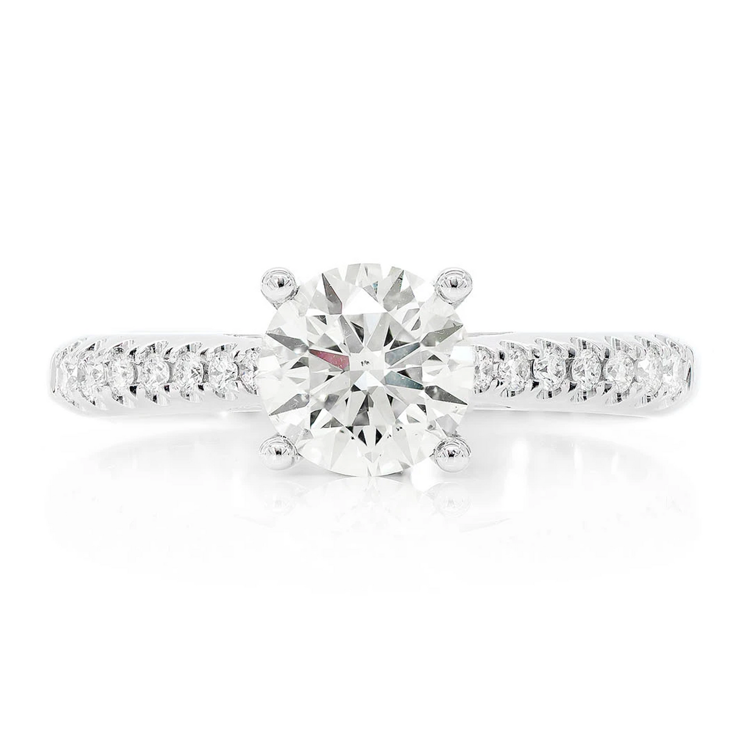 1ct Round Natural Diamond Solitaire Engagement Ring in 14K white gold, front view