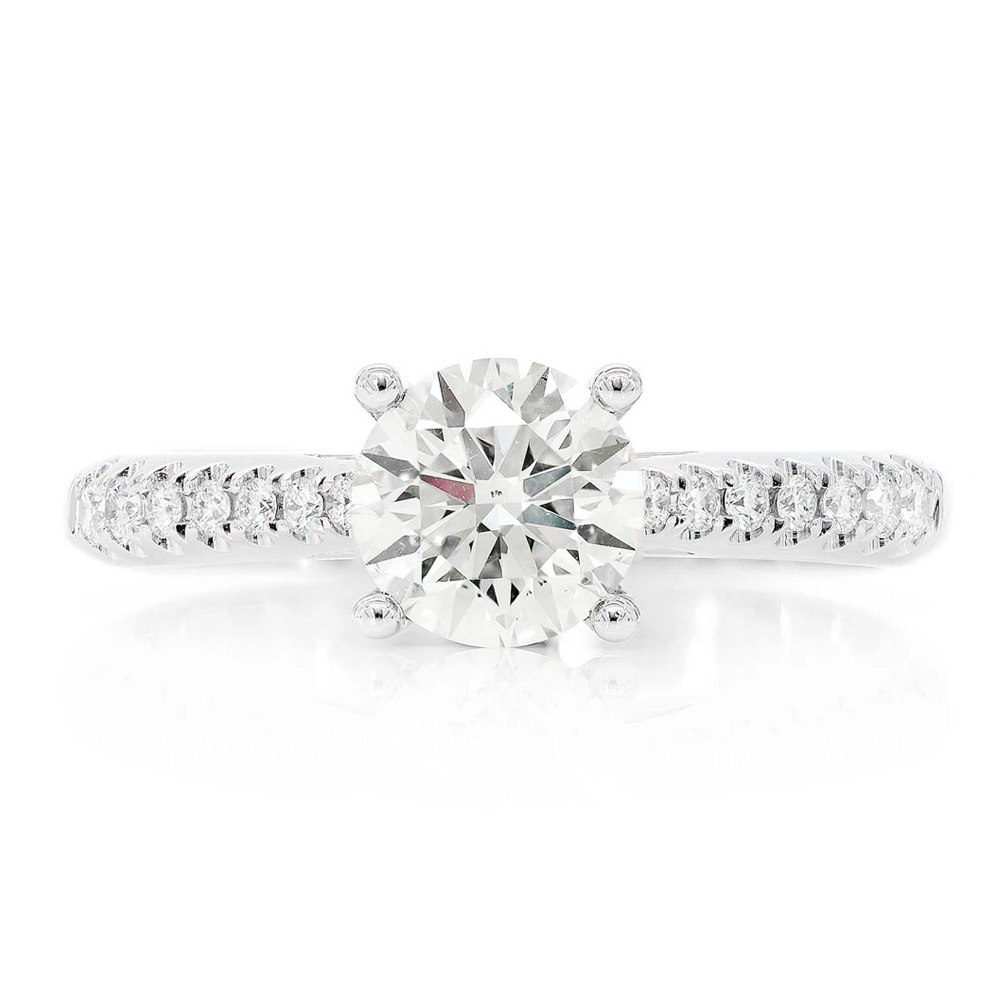 1ct Round Natural Diamond Solitaire Engagement Ring in 14K white gold, front view
