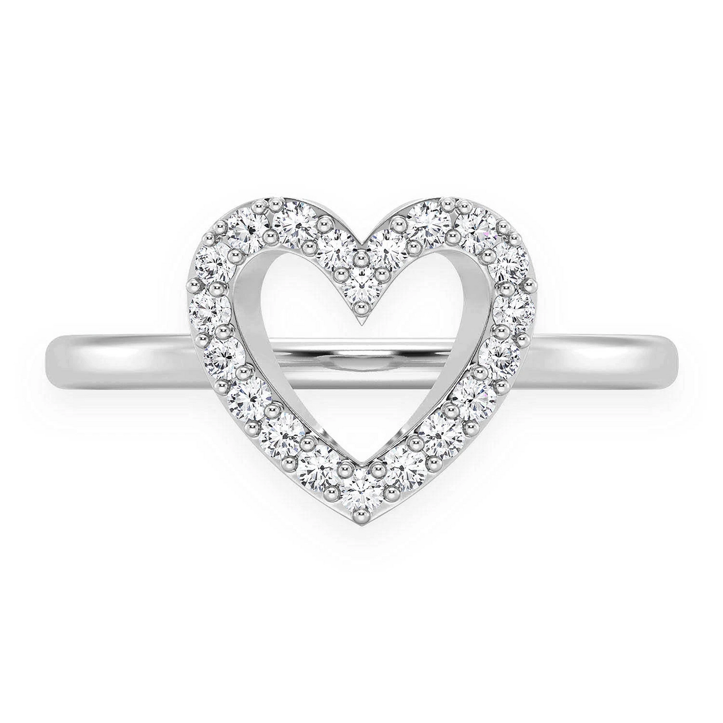 Open Heart Diamond Ring in 14K white gold, front view