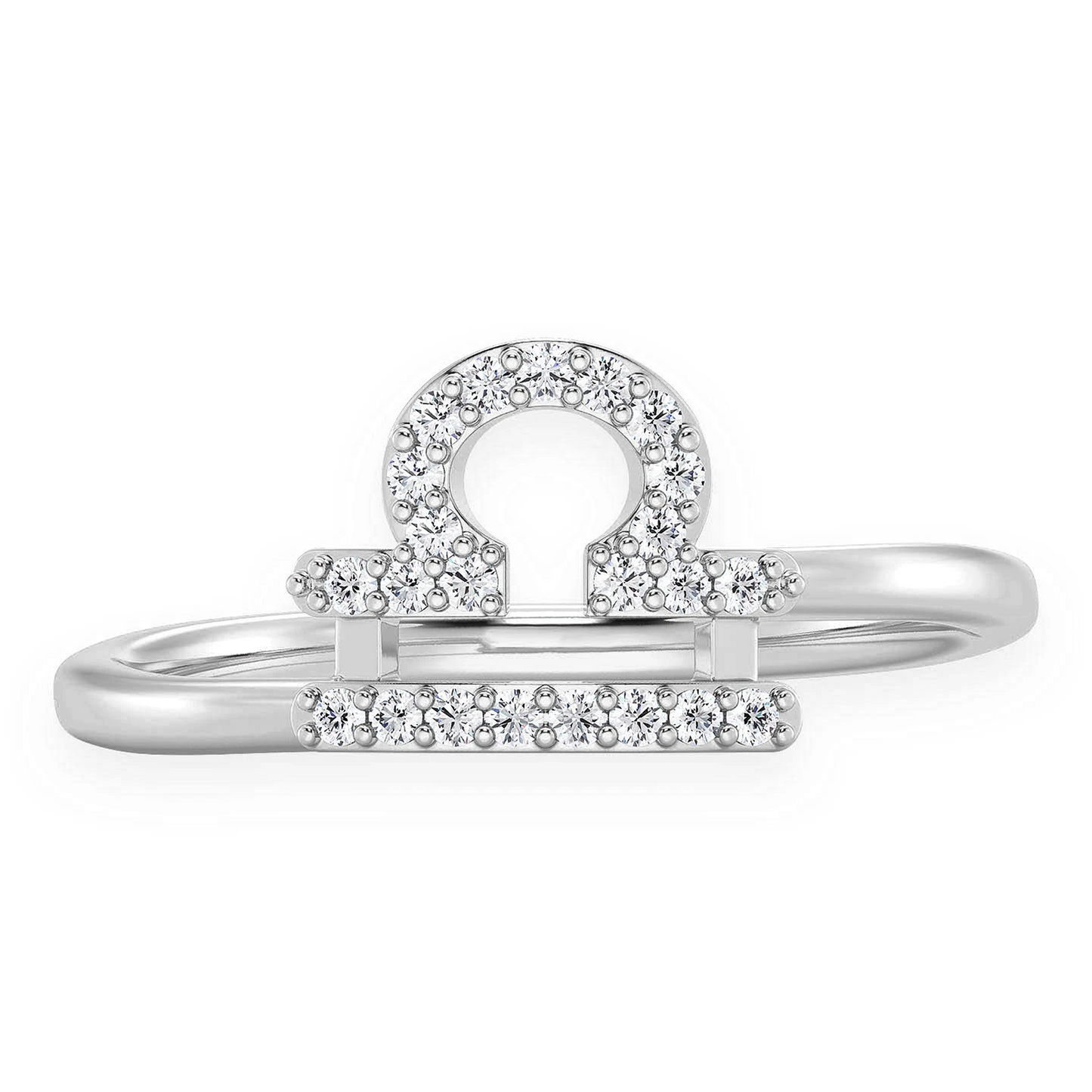 Zodiac Diamond Ring in 14K white gold, Libra design, front view