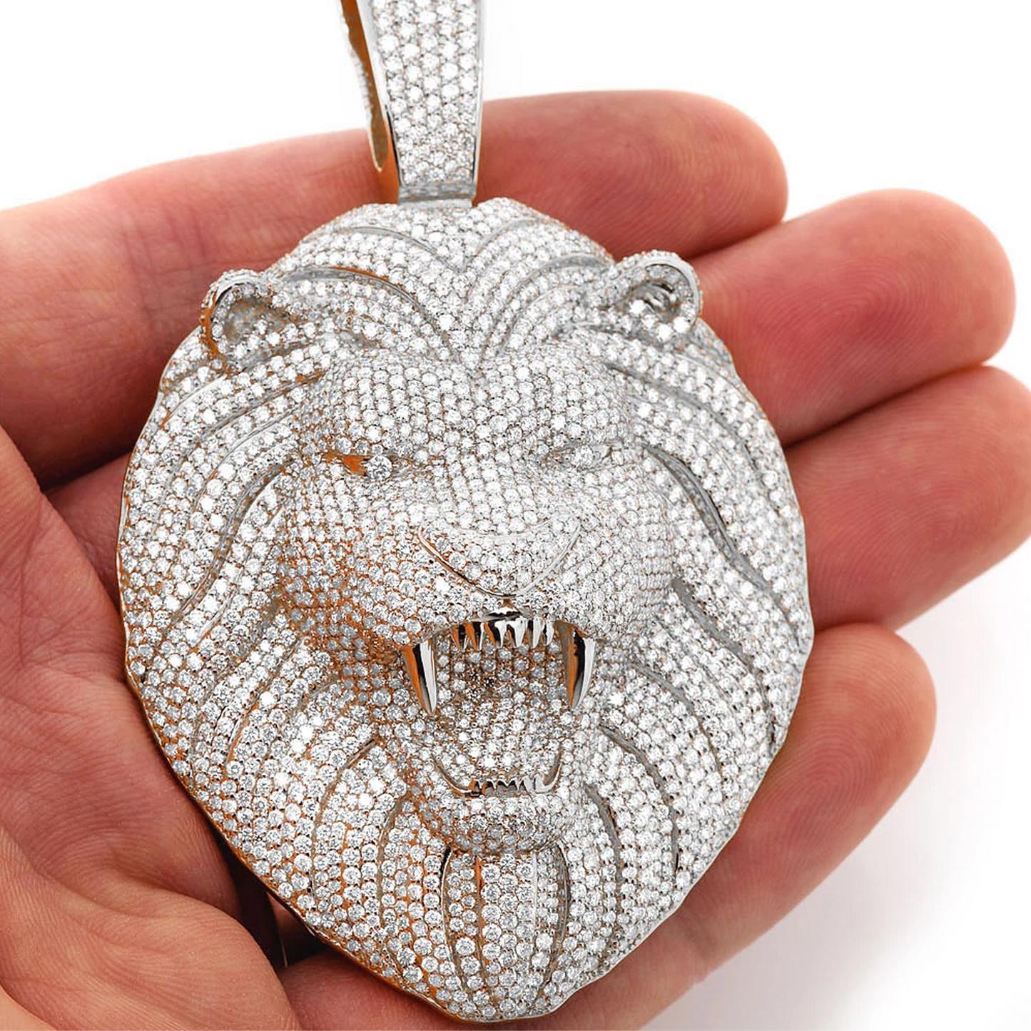 Roaring Lion Diamond Pendant in 14K white gold, Statement | 15.00ctw, angled view