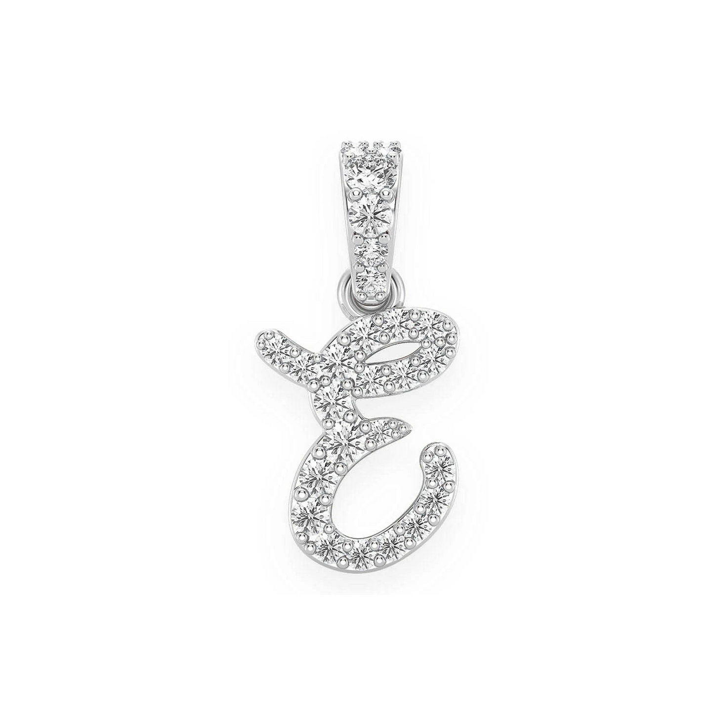 Cursive Custom Letter Diamond Pendant in 14K white gold, front view
