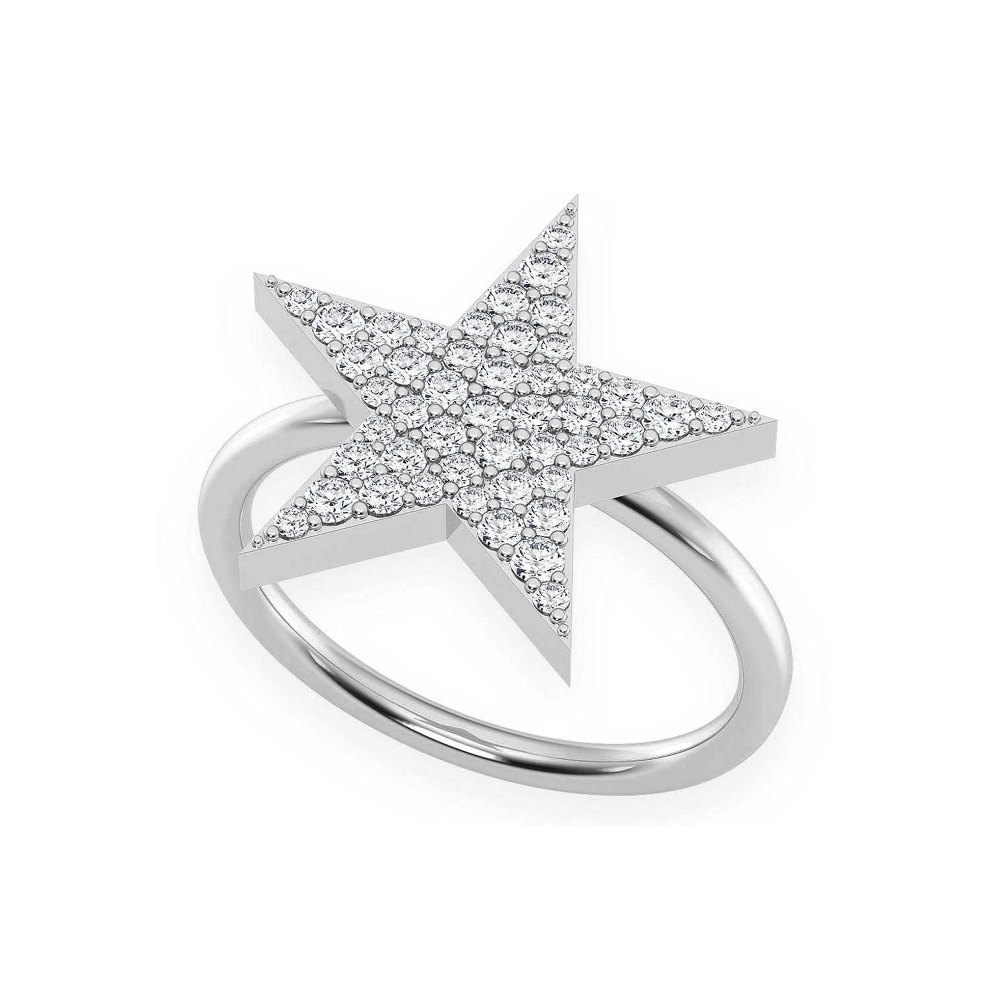 Five Point Star Diamond Ring in 14K white gold, angled view