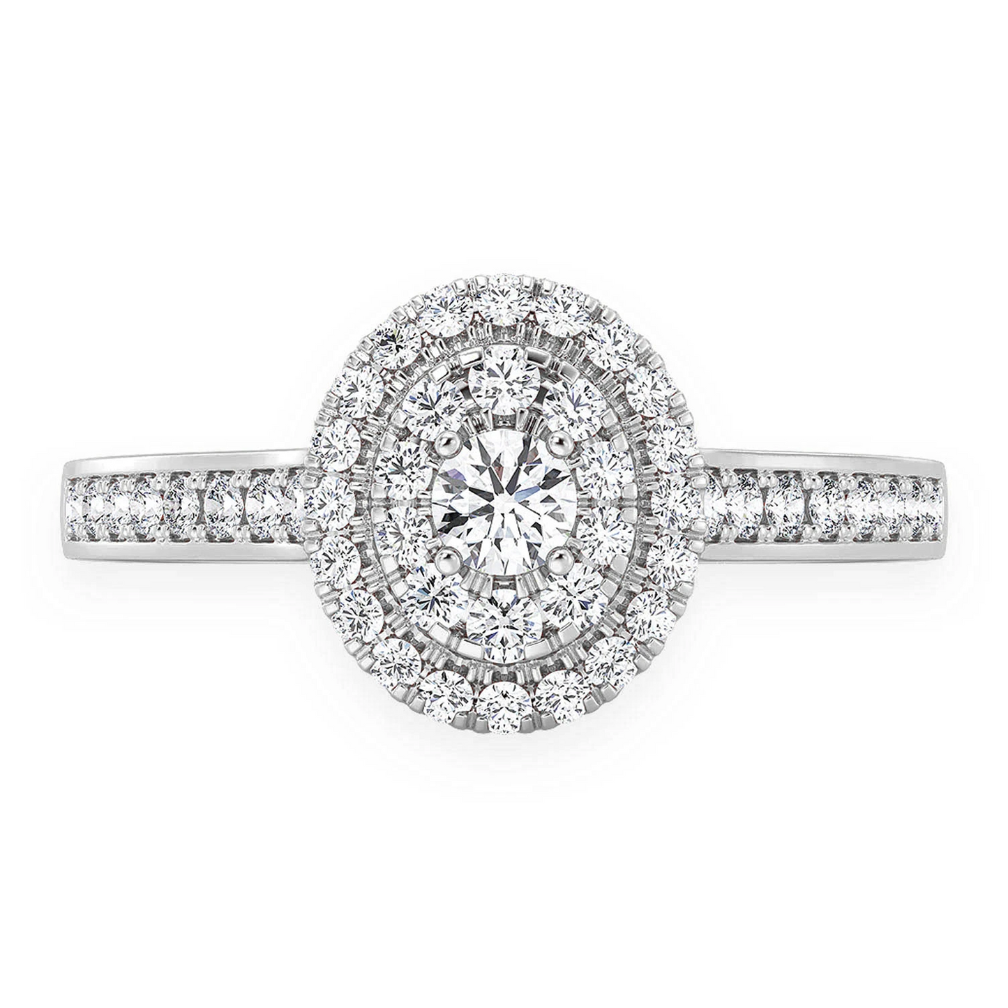 Layered Oval Diamond Engagement Ring in 14K white gold, front view