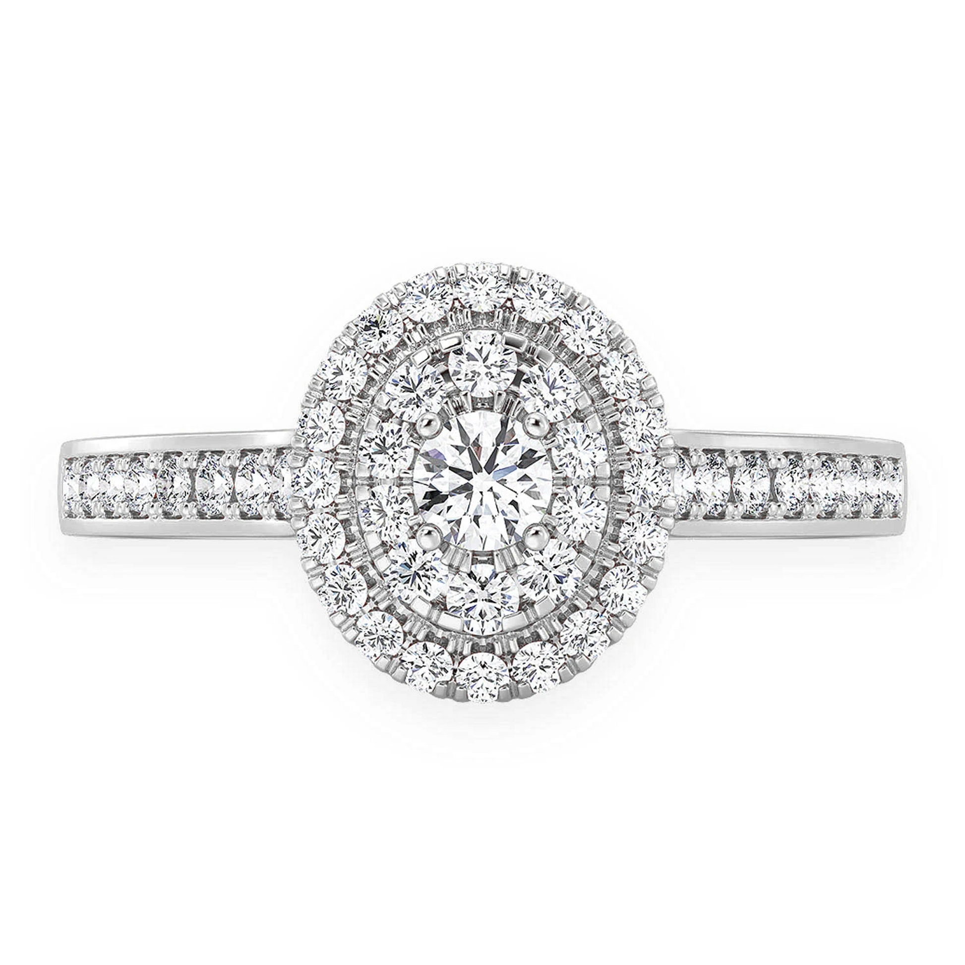 Layered Oval Diamond Engagement Ring in 14K white gold, front view