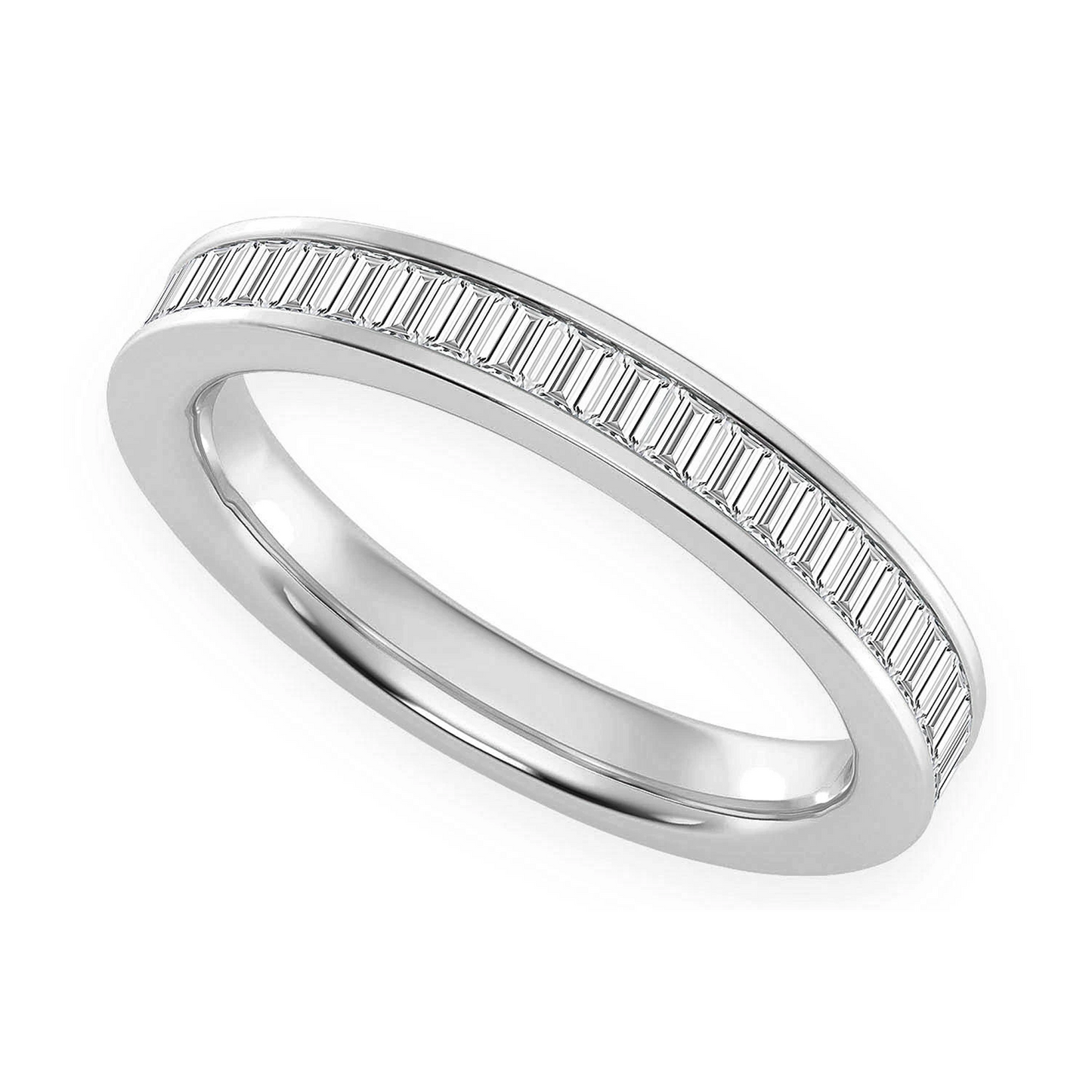 Baguette Channel Set Diamond Ring in 14K white gold, front view