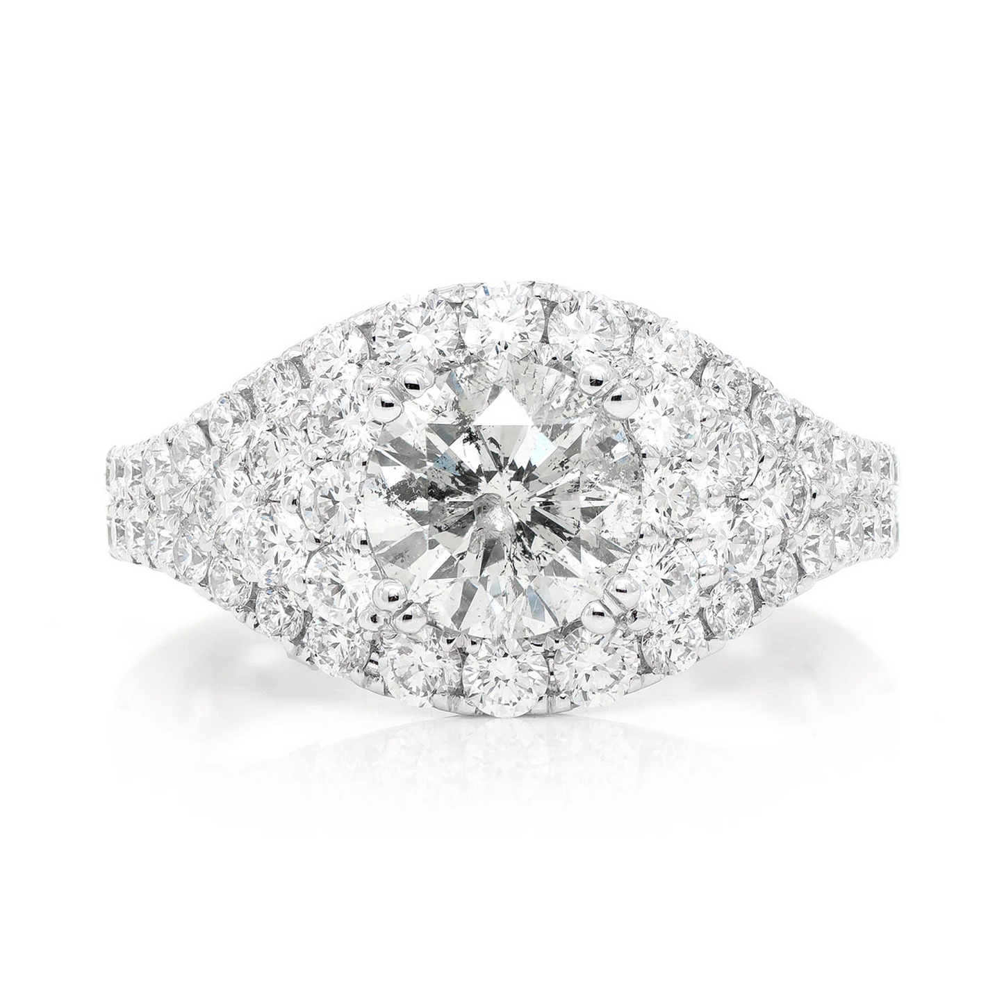 Round Tier Halo Diamond Ring in 14K white gold, front view