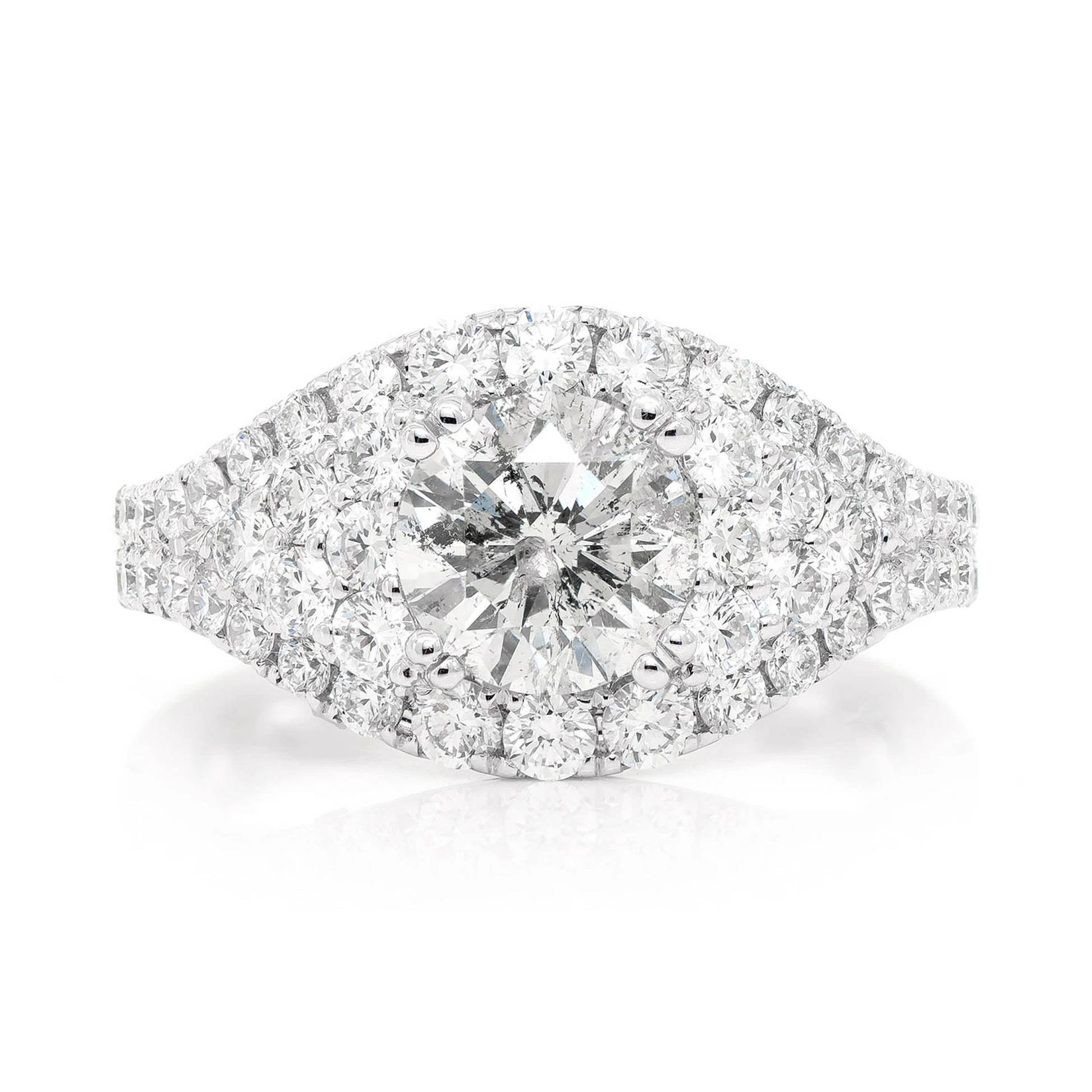 Round Tier Halo Diamond Ring in 14K white gold, front view
