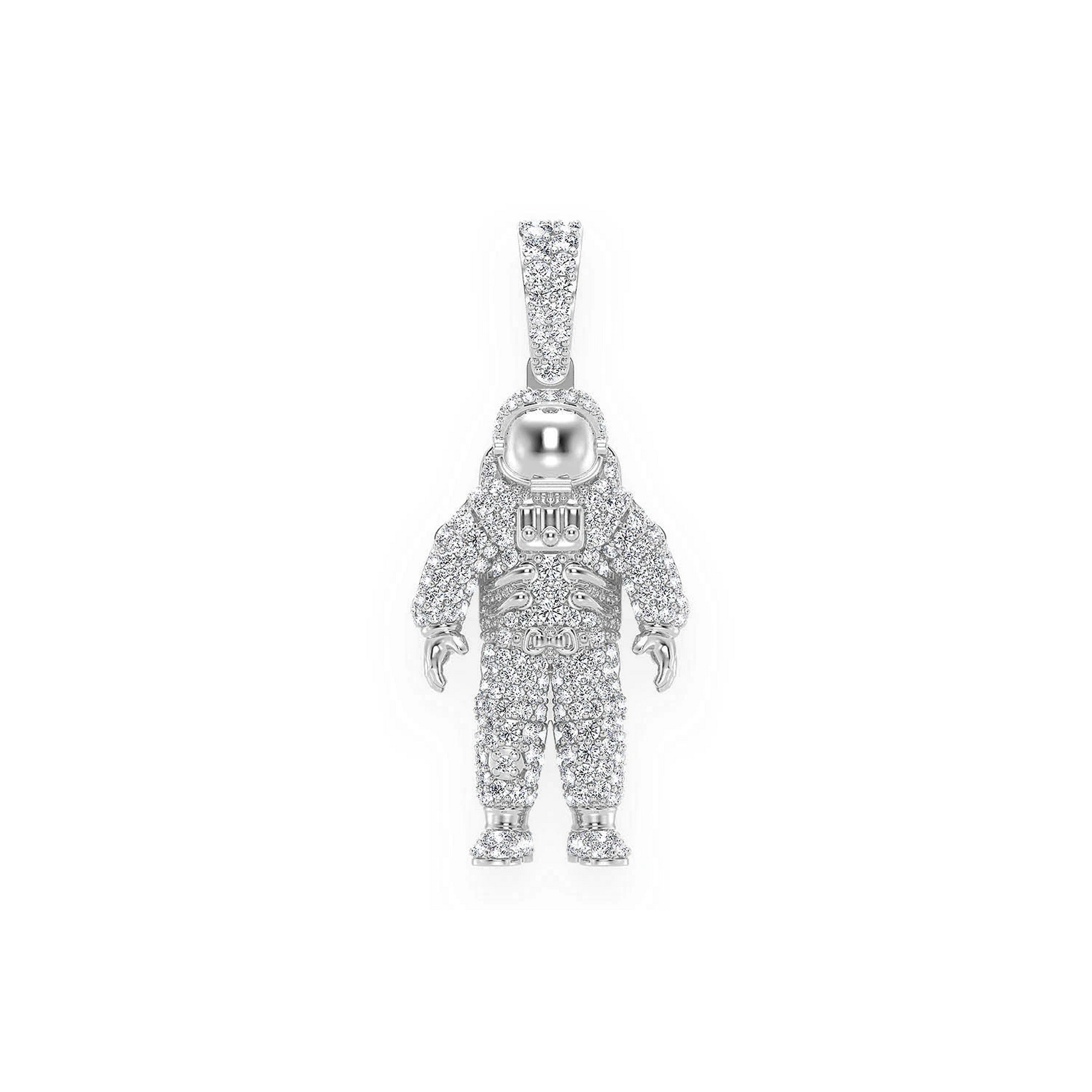 Astronaut Diamond Pendant in 14K white gold, Signature | 1.00ctw, front view