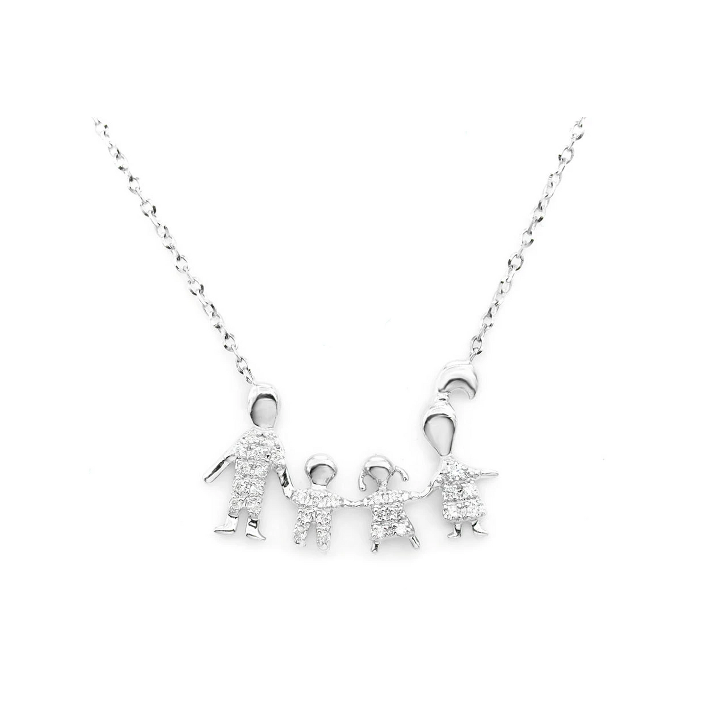 Family of Four Diamond Necklace in 14K white gold, front view
