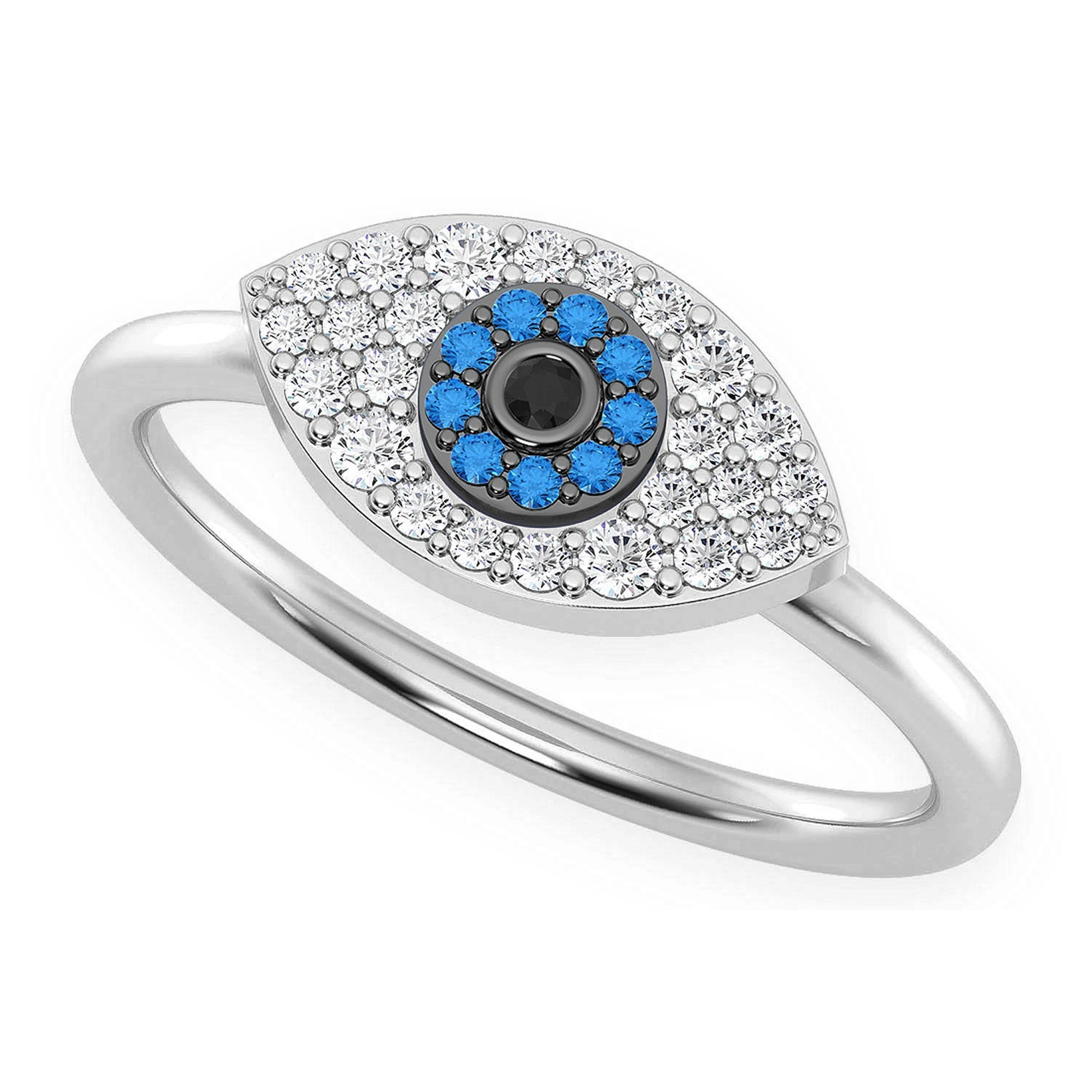 Evil Eye Diamond Ring in 14K white gold, angled view