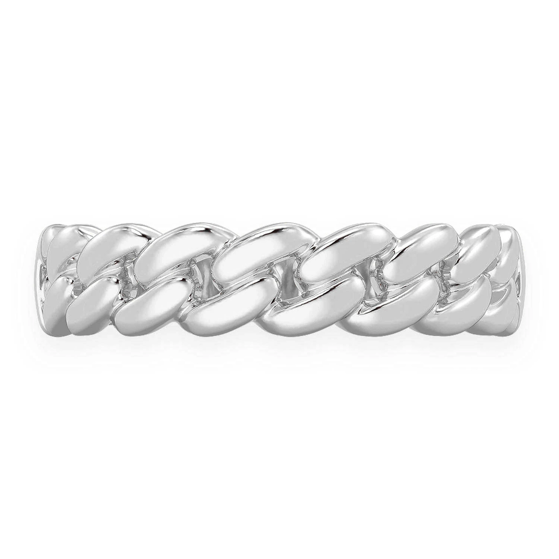 Solid Gold Cuban Ring in 14K white gold, front view 2