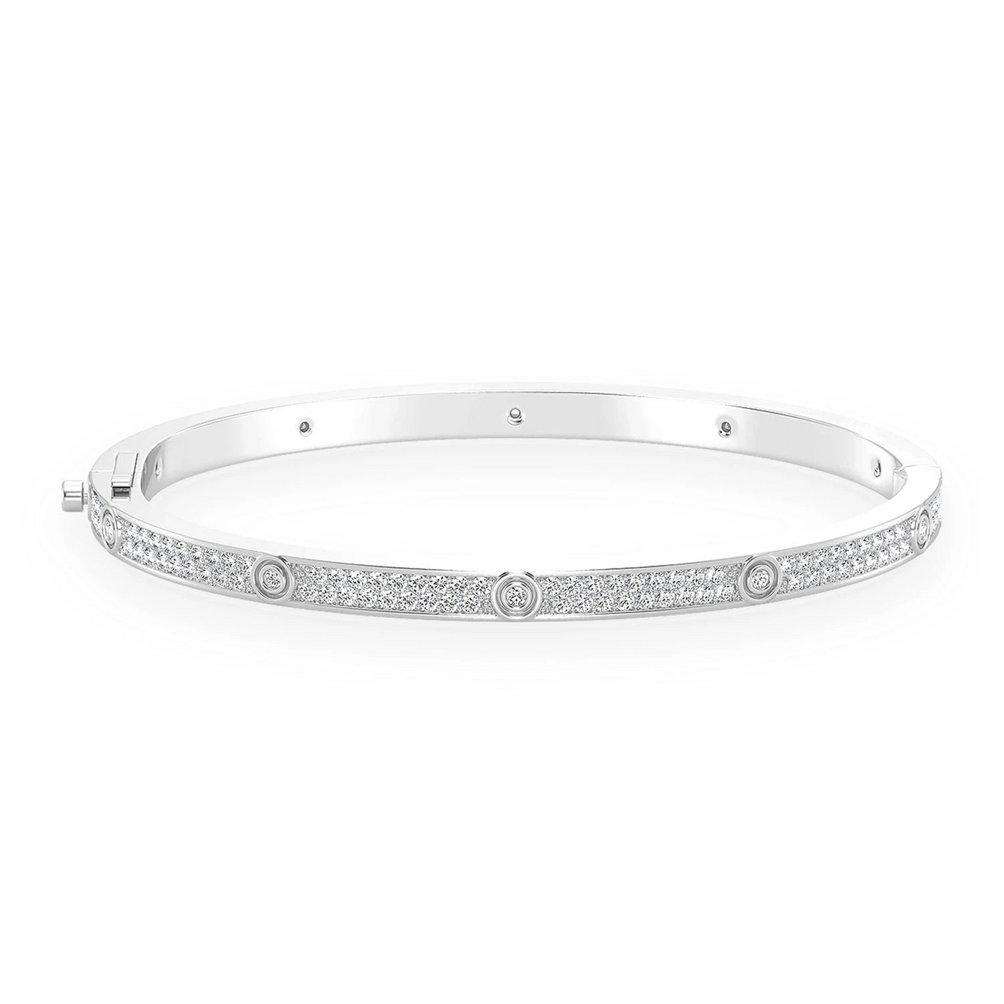 Thin Signature Eternity Diamond Bangle in 14K white gold, front view
