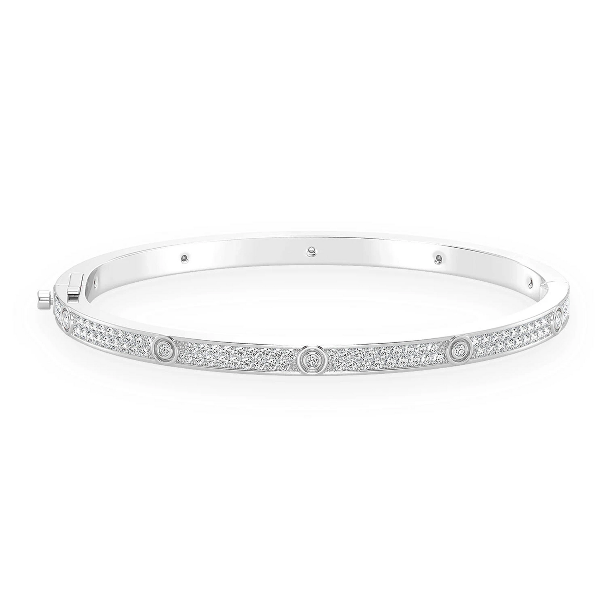 Thin Signature Eternity Diamond Bangle in 14K white gold, front view