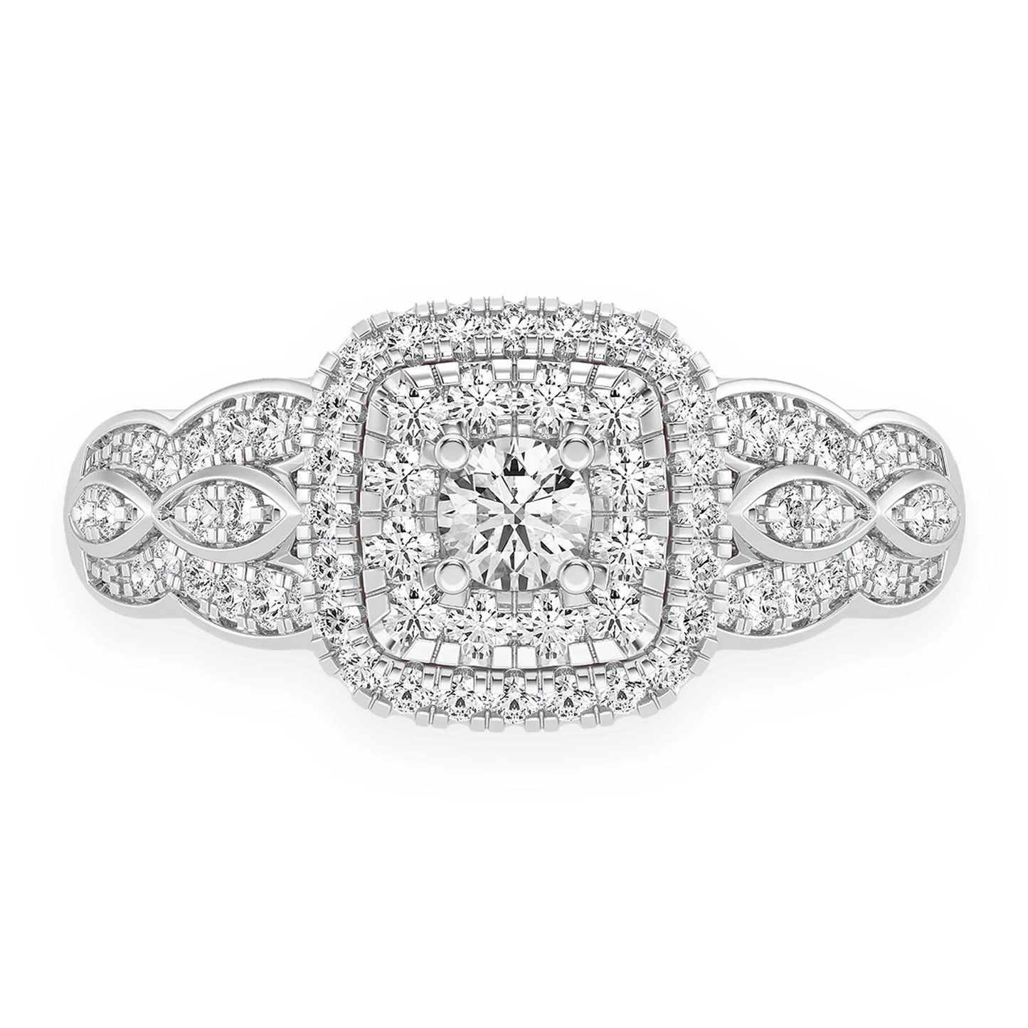Triple Layer Square Halo Diamond Ring in 14K white gold, front view