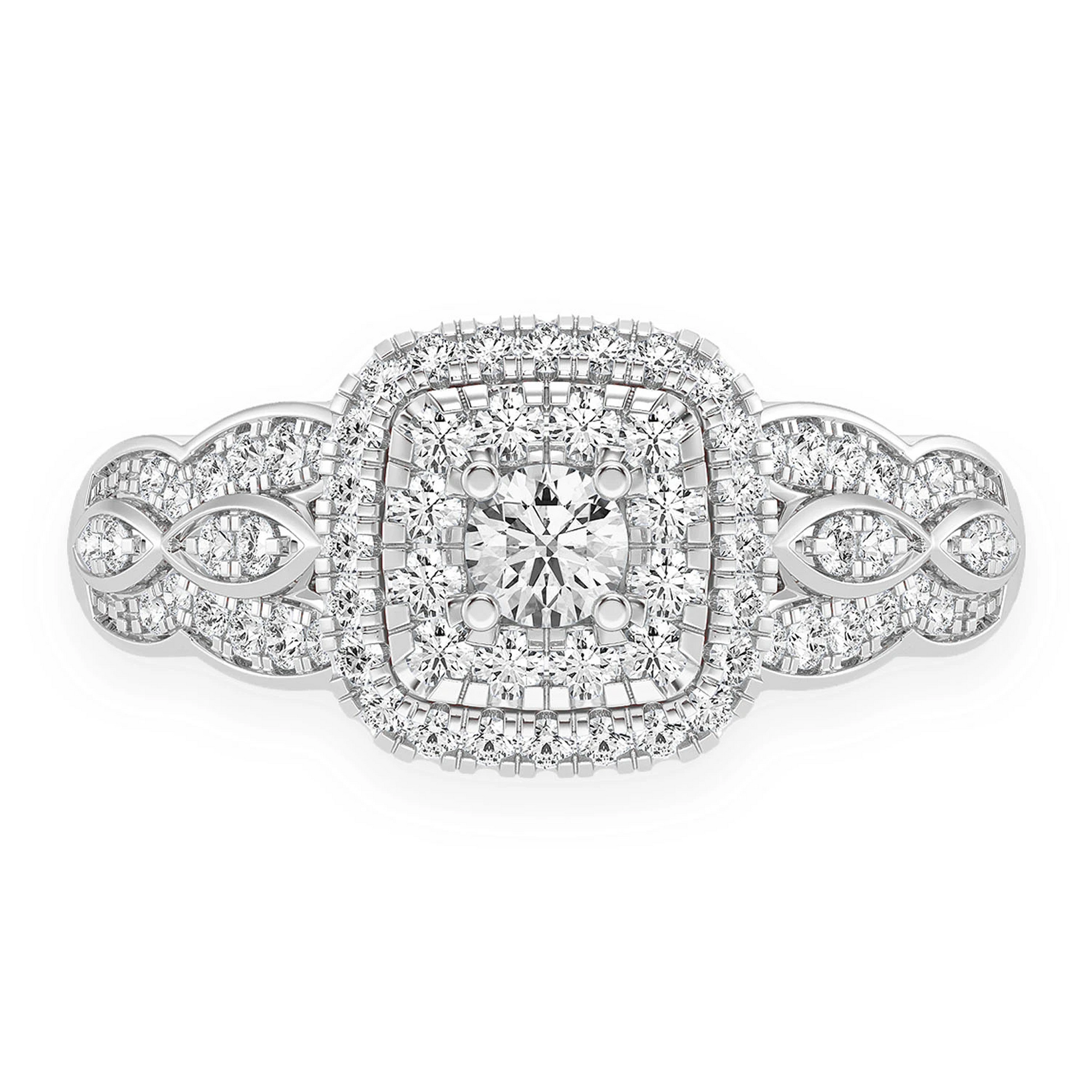 Triple Layer Square Halo Diamond Ring in 14K white gold, front view