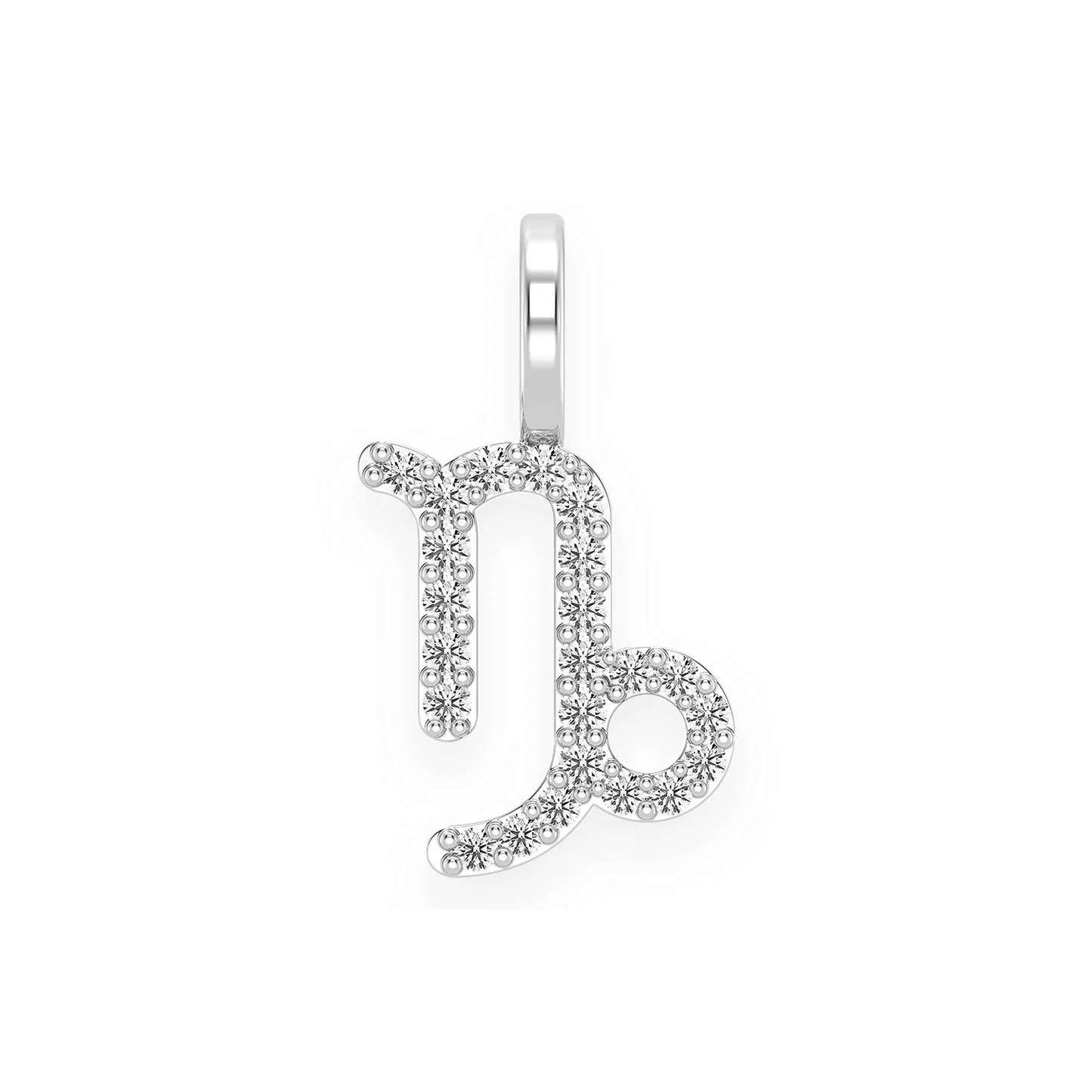 Astrology Zodiac Diamond Pendant in 14K white gold, Capricorn design, front view