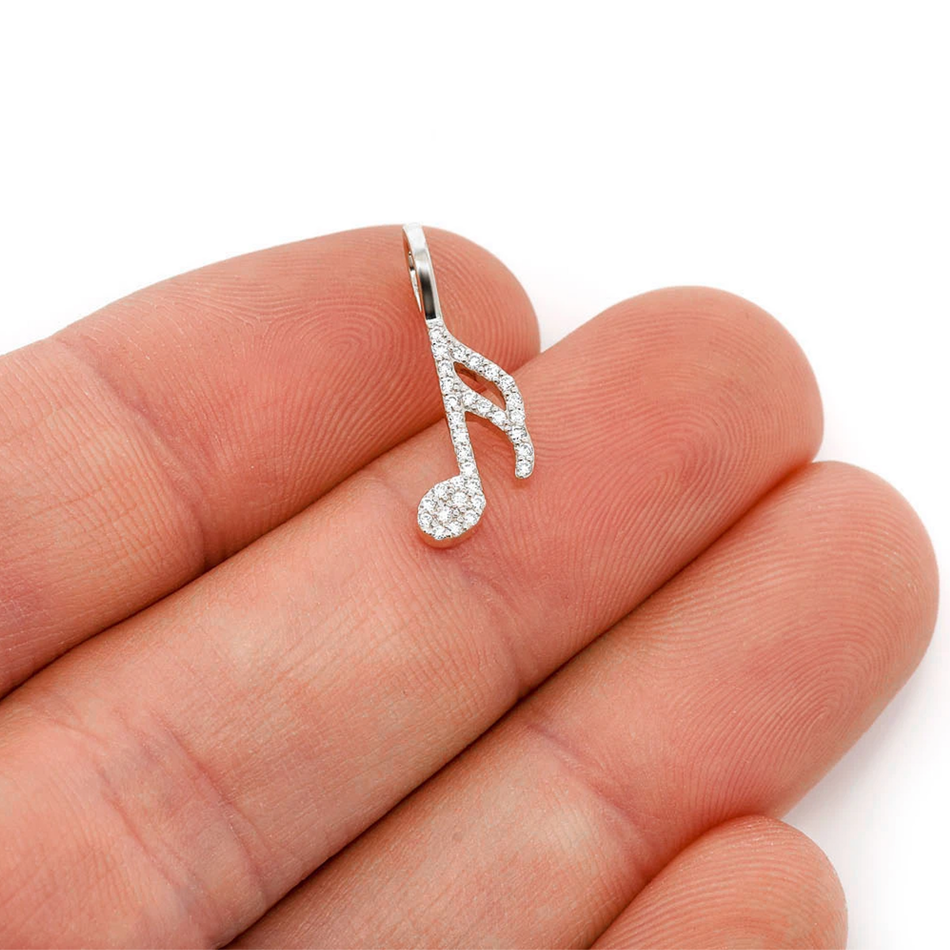 Semiquaver Music Note Diamond Pendant in 14K white gold, Entry | 0.15ctw, angled view