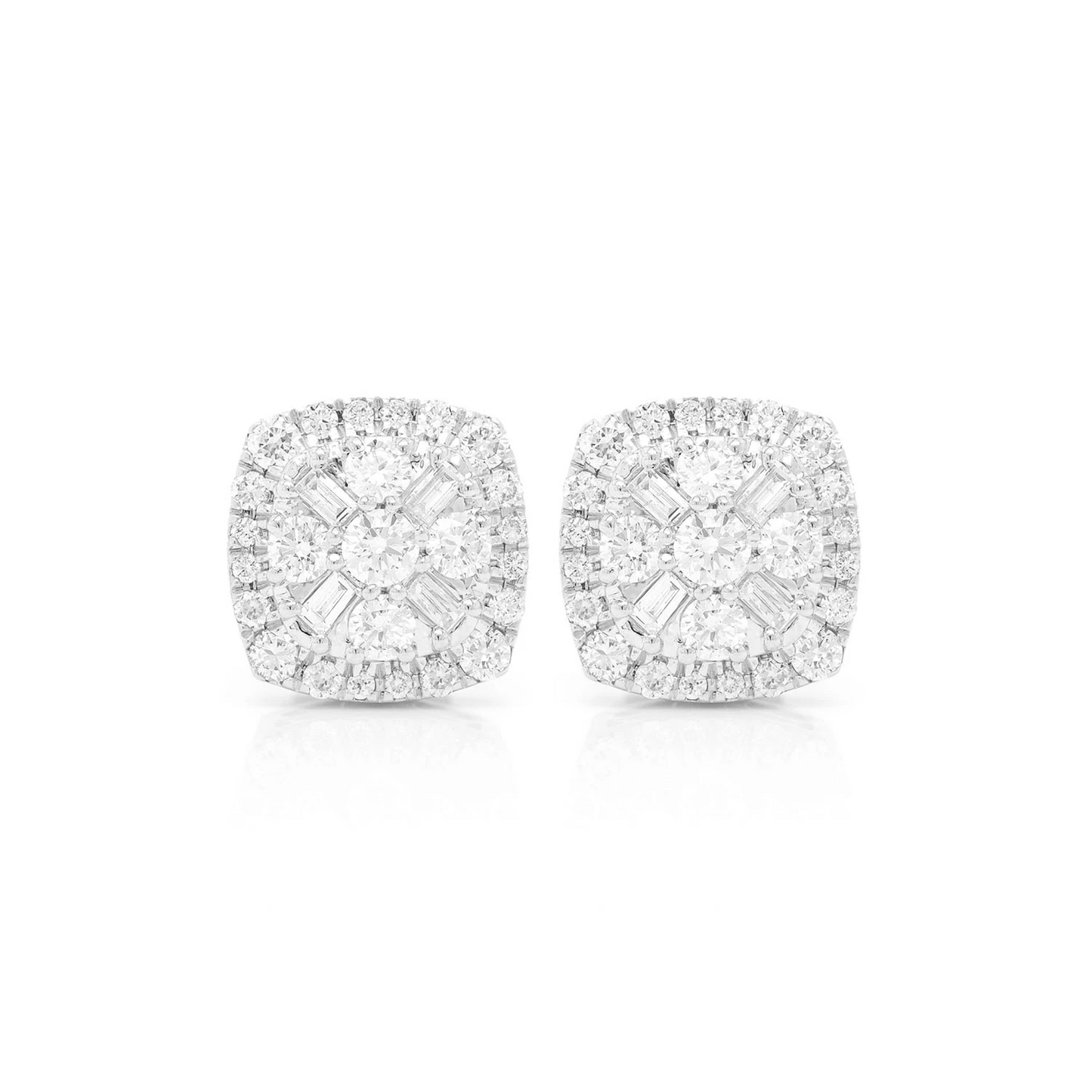 Baguette Flower Diamond Studs in 14K white gold, front view