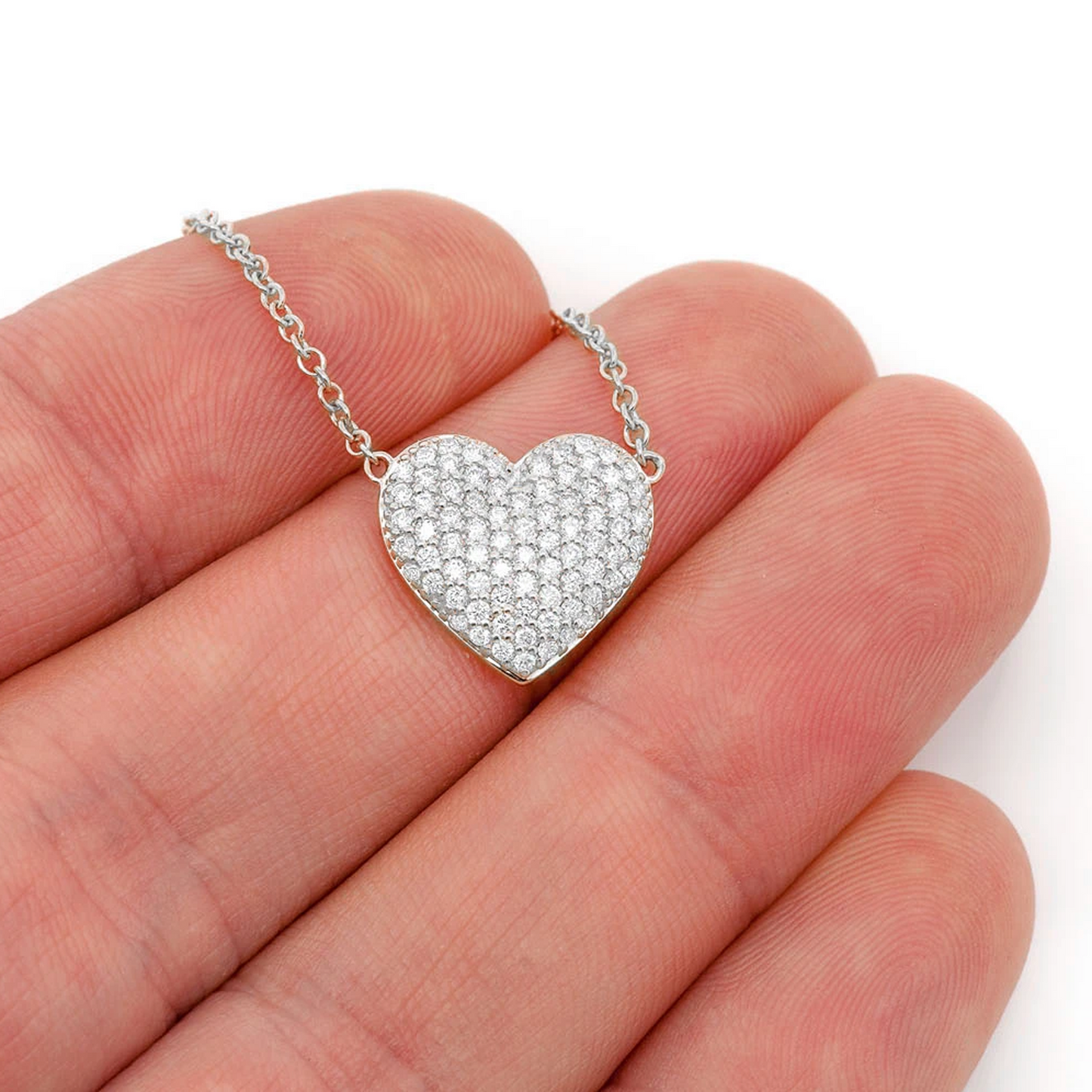 Grand Bubbly Heart Diamond Necklace in 14K white gold, angled view