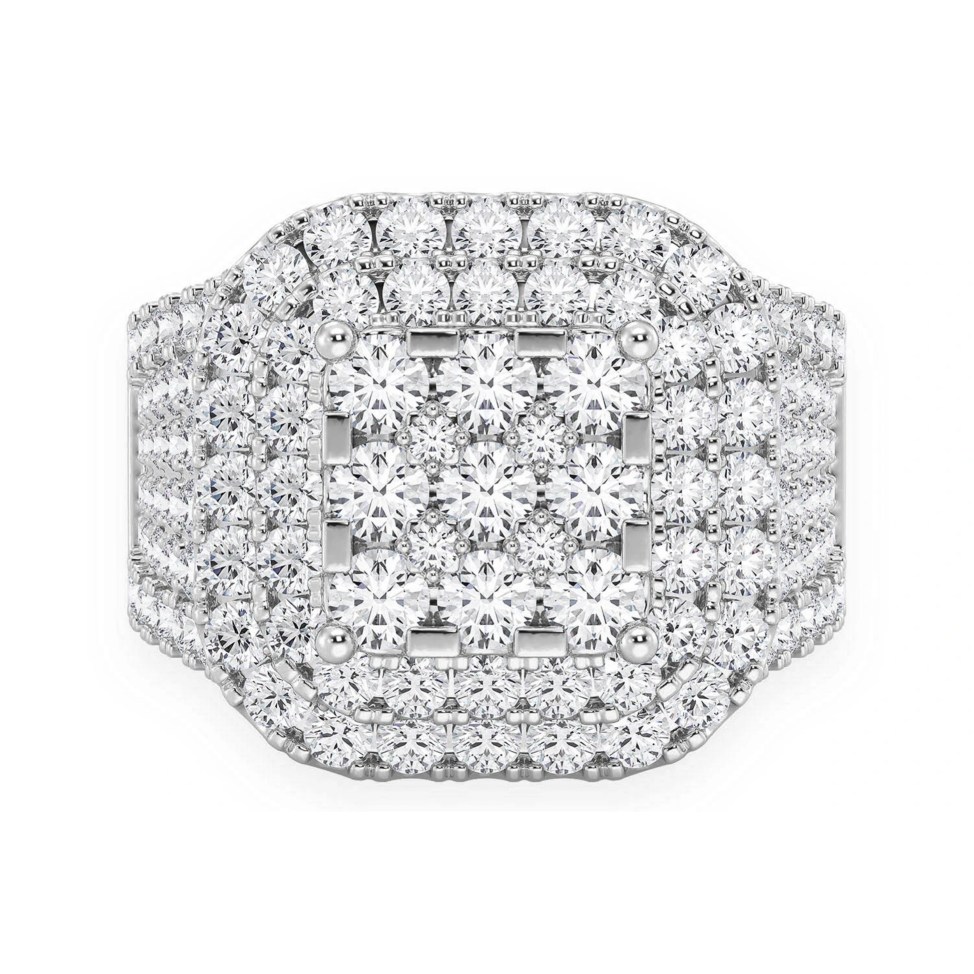 Cushion Shape Diamond Signet Ring in 14K white gold, front view