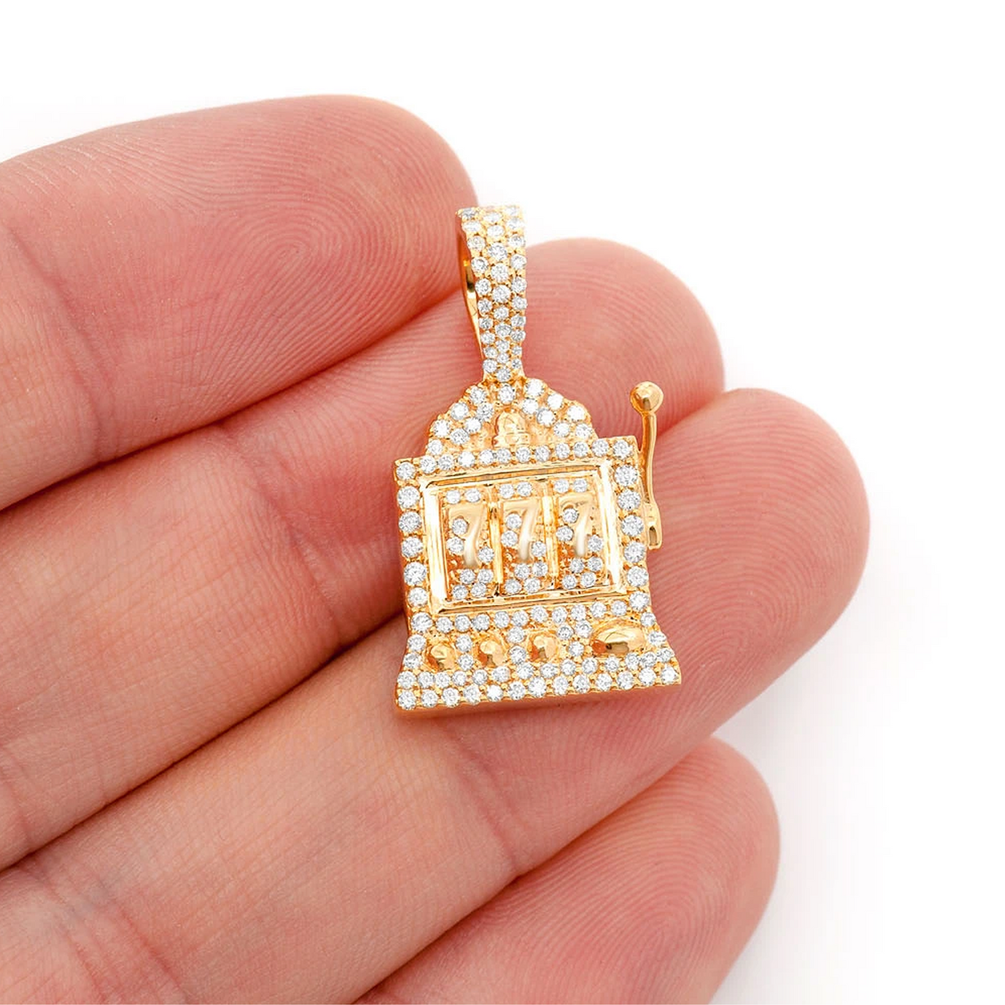 Slot Machine Diamond Pendant in 14K yellow gold, angled view