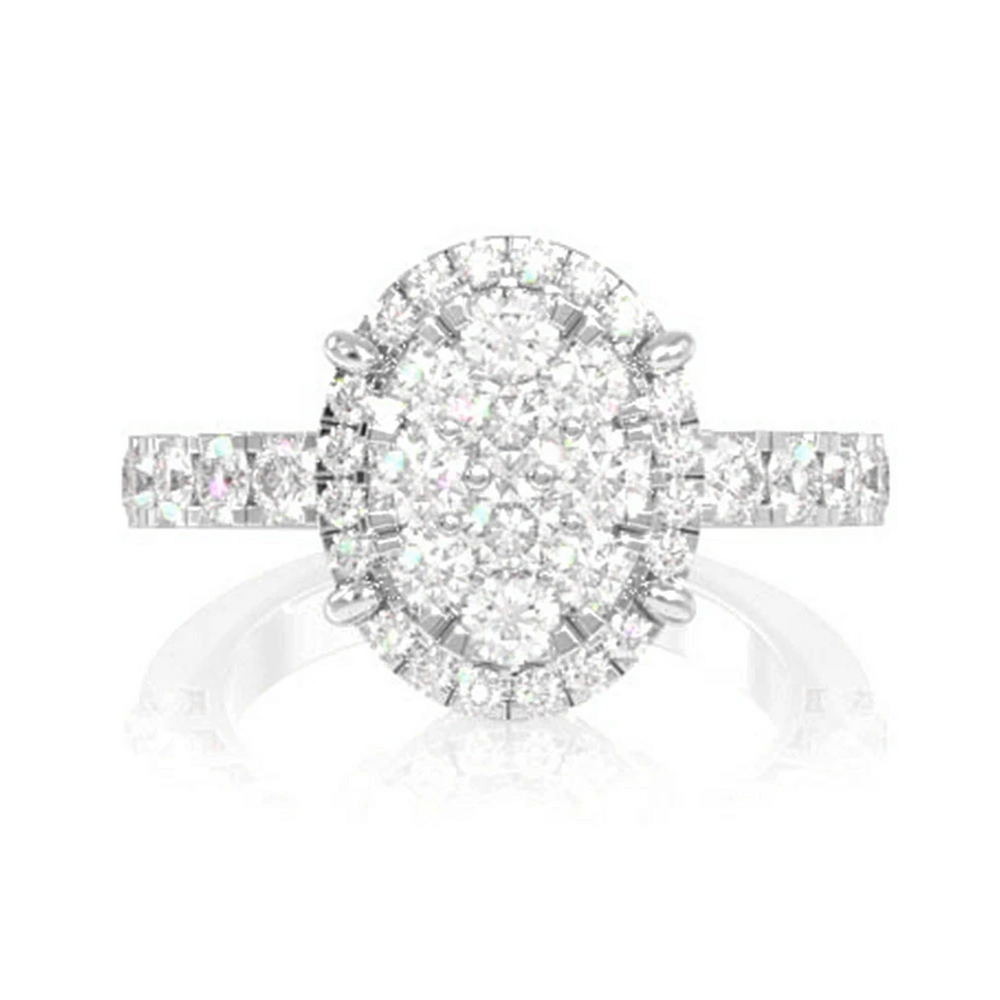Oval Cluster Halo Diamond Ring in 14K white gold, front view
