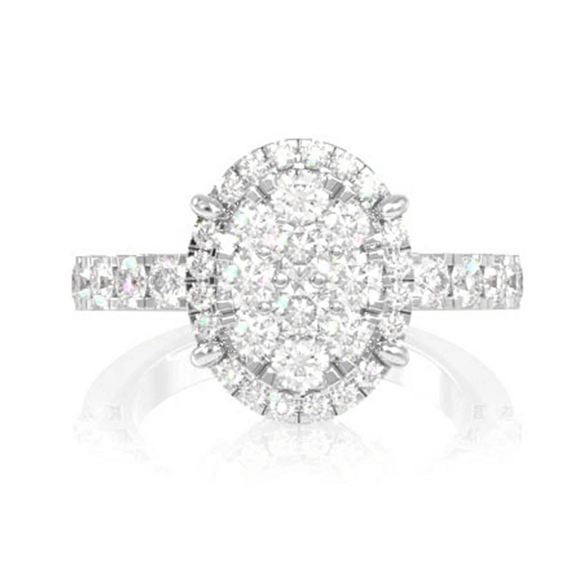 Oval Cluster Halo Diamond Ring in 14K white gold, front view