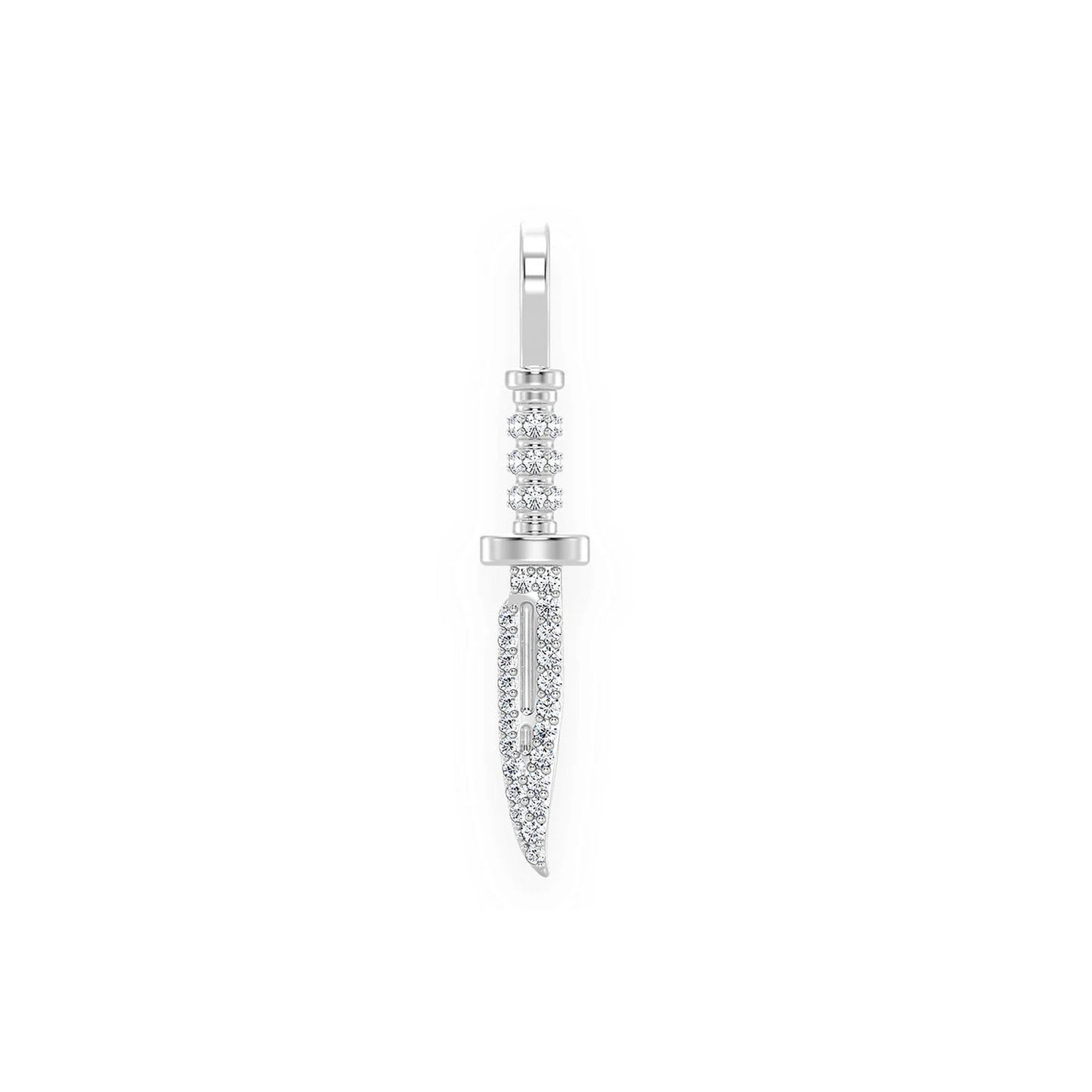 Combat Knife Diamond Pendant in 14K white gold, front view