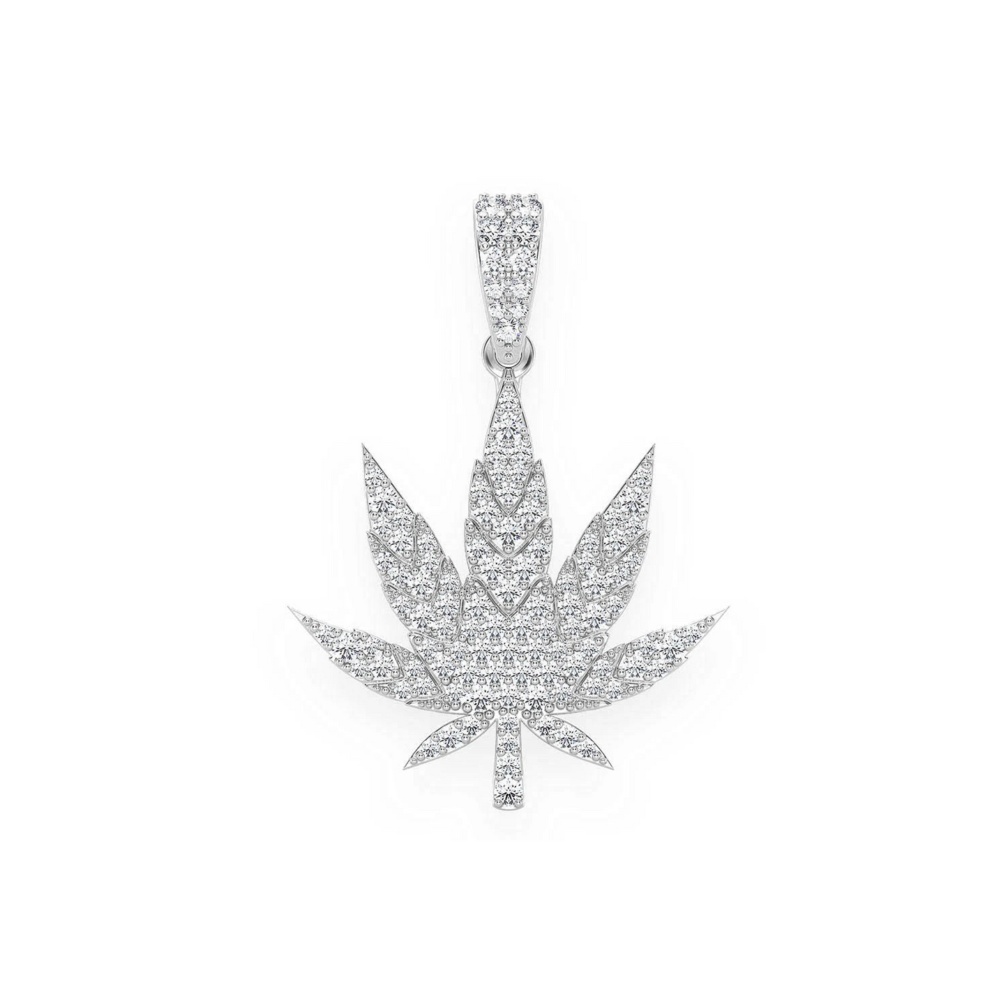 Cannabis Leaf Diamond Pendant in 14K white gold, Statement | 1.60ctw, front view