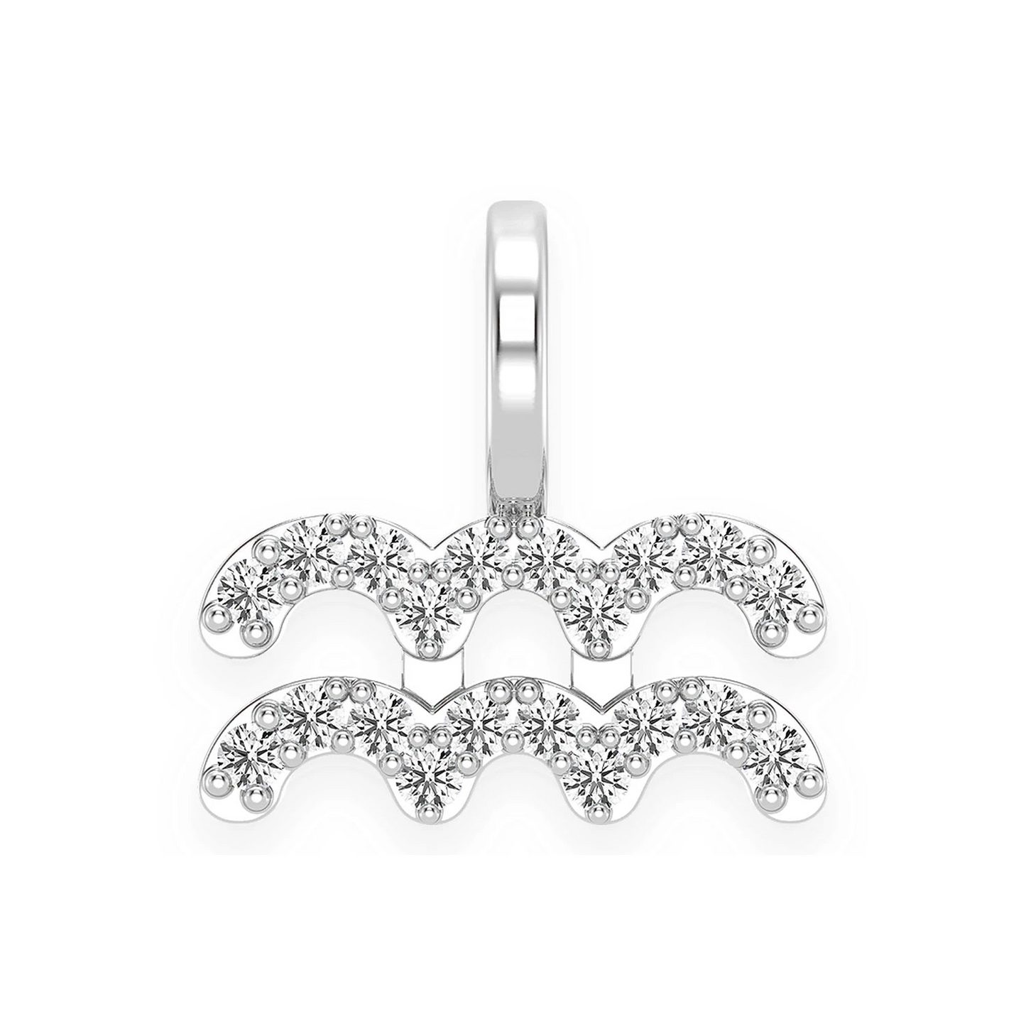 Astrology Zodiac Diamond Pendant in 14K white gold, Aquarius design, front view